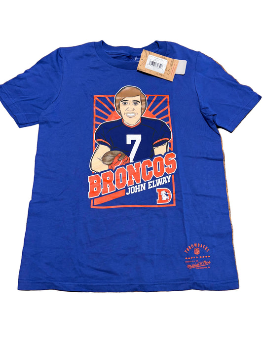 John Elway Denver Broncos Mitchell & Ness NFL Football Throwback Blue Tee Shirt Youth Kids Medium M 10-12 New NWT