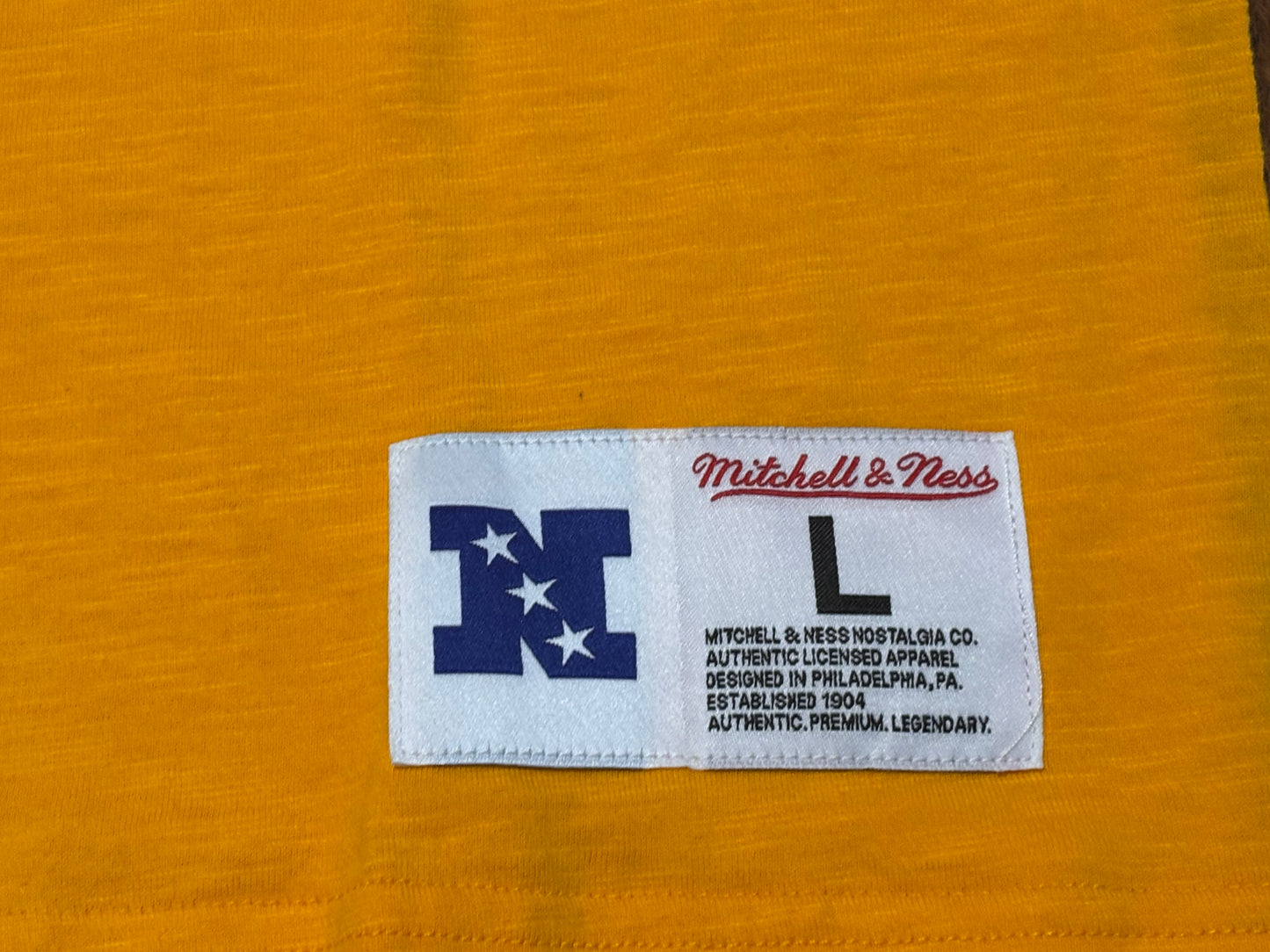 Saint Louis Los Angeles Rams Mitchell & Ness NFL Football Throwback Big Face Logo Team Origins Long Sleeve Pullover Shirt T-Shirt Gold Yellow Blue Men’s Large L New NWOT