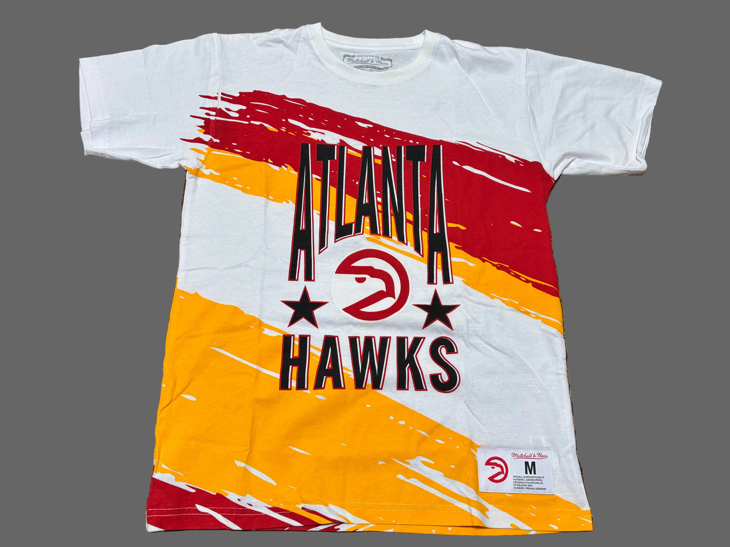 Atlanta Hawks Mitchell & Ness NBA Retro City Paint Brush Short Sleeve Shirt White Red Yellow Youth Kids Medium M 10-12 New NWOT