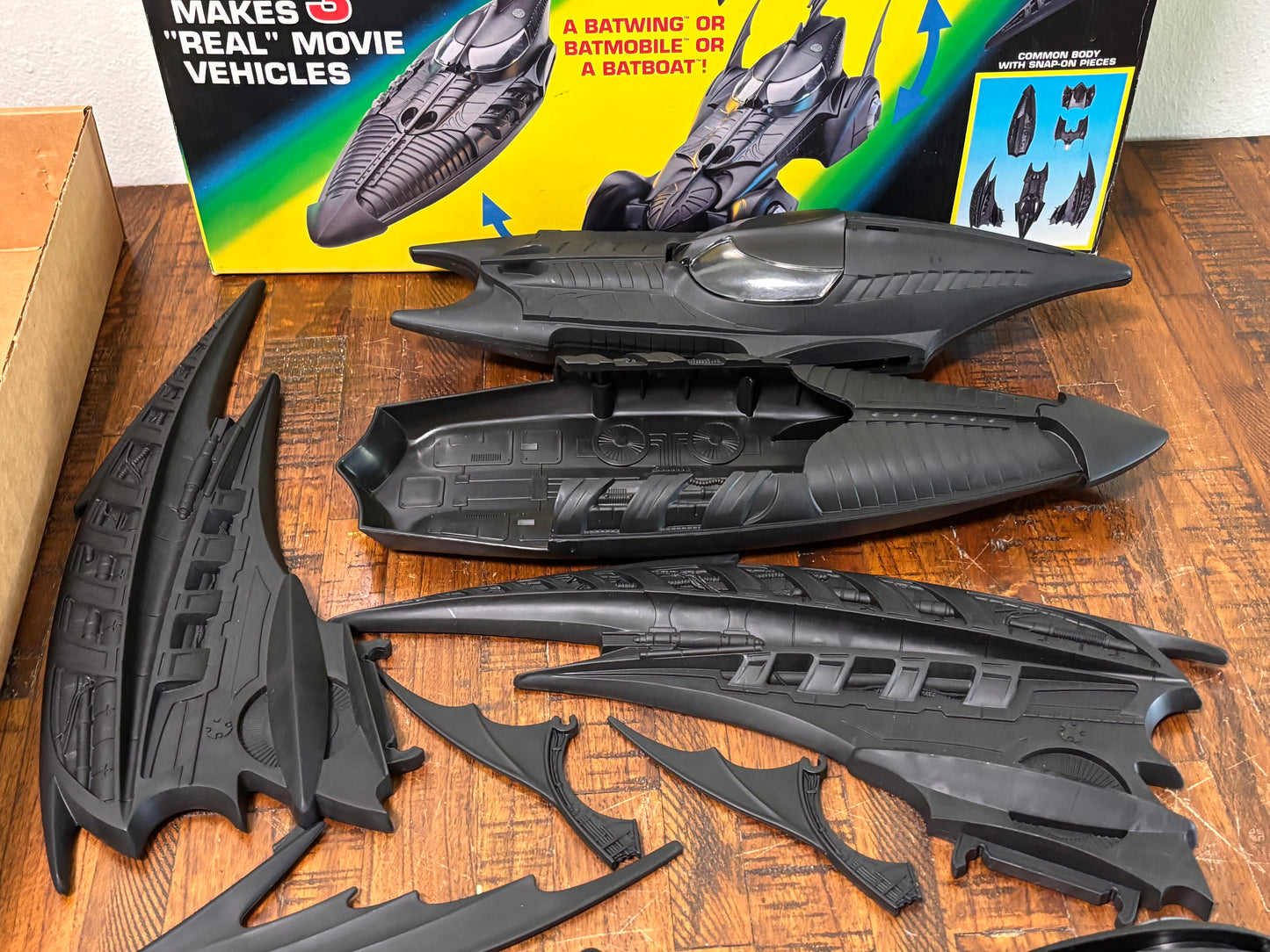 1995 Vintage Batman Forever 3 In 1 Batmobile Batwing Batboat Kenner Complete Box