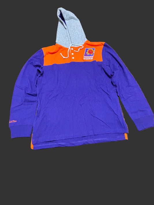 Phoenix Suns Mitchell & Ness NBA Retro Hardwood Classic HWC Split 1/4 Snap Lightweight Pullover Hoodie Shirt Orange Purple Gray Mens L Large New NWOT
