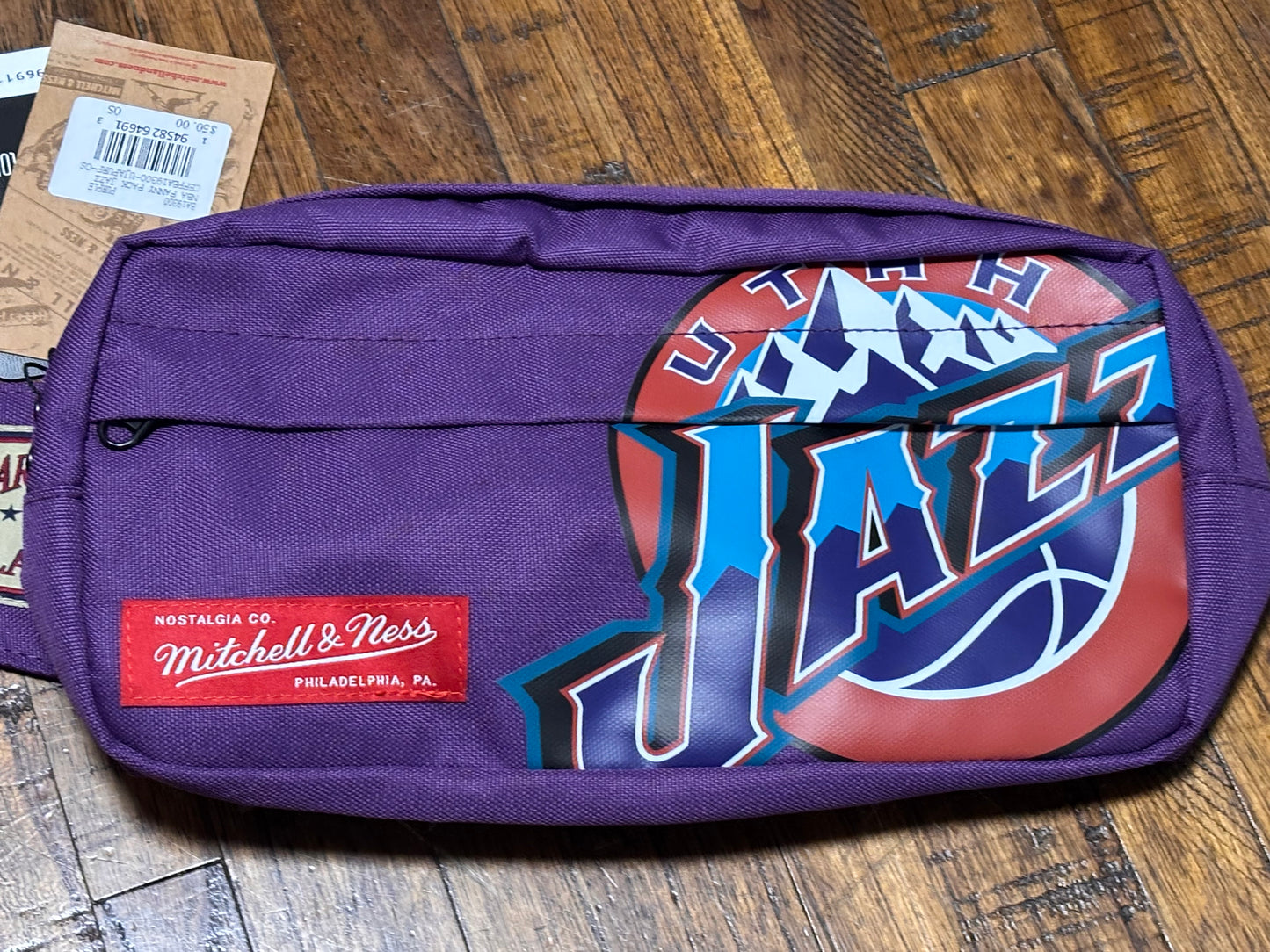 Utah Jazz Mitchell & Ness NBA Retro Hardwood Classic HWC Big Face Team Logo Fanny Pack Purple New NWT