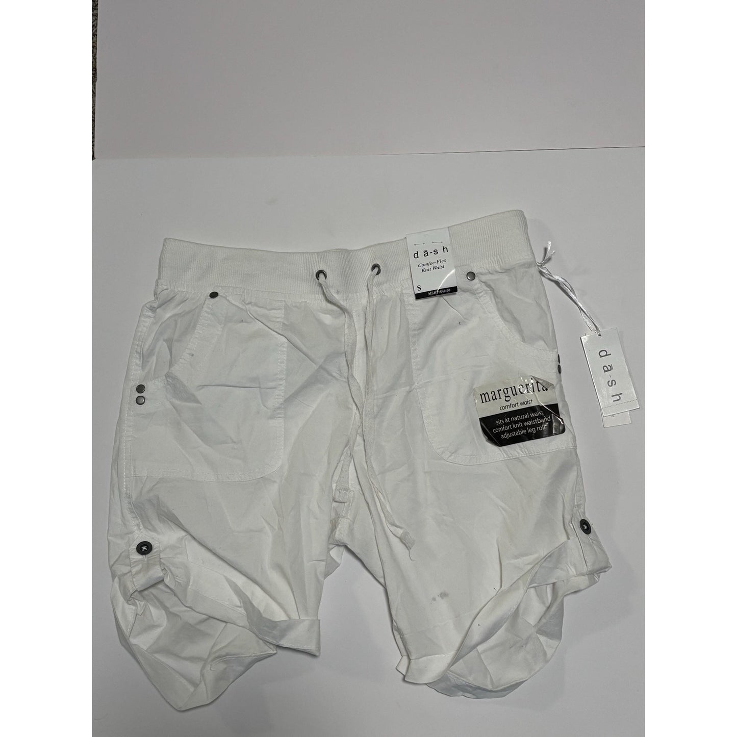 SNWT Dash White Stretch Adjustable Marguerita Bermuda Shorts S NWT