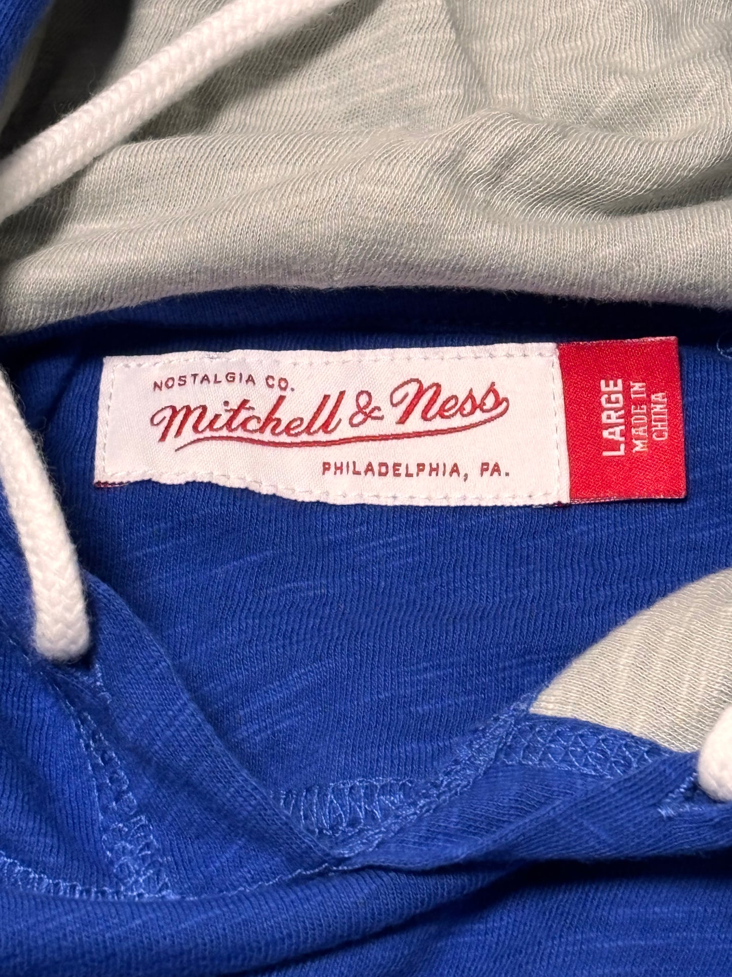 Los Angeles LA Dodgers Mitchell & Ness MLB Baseball Big Face Team Logo Legendary Slub Long Sleeve Shirt Sweater Hooded Hoodie Royal Blue White Mens Large L New NWOT