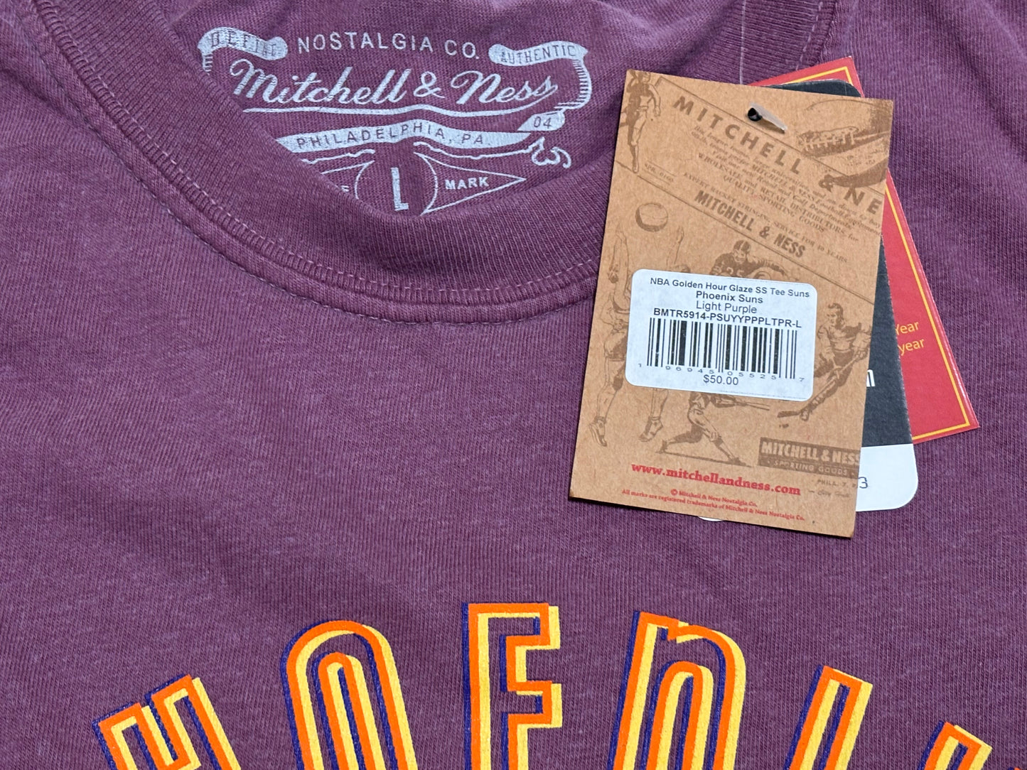 Phoenix Suns Mitchell & Ness NBA Retro Hardwood Classic HWC Golden Hour Glaze Shirt Purple Mens L Large New NWT