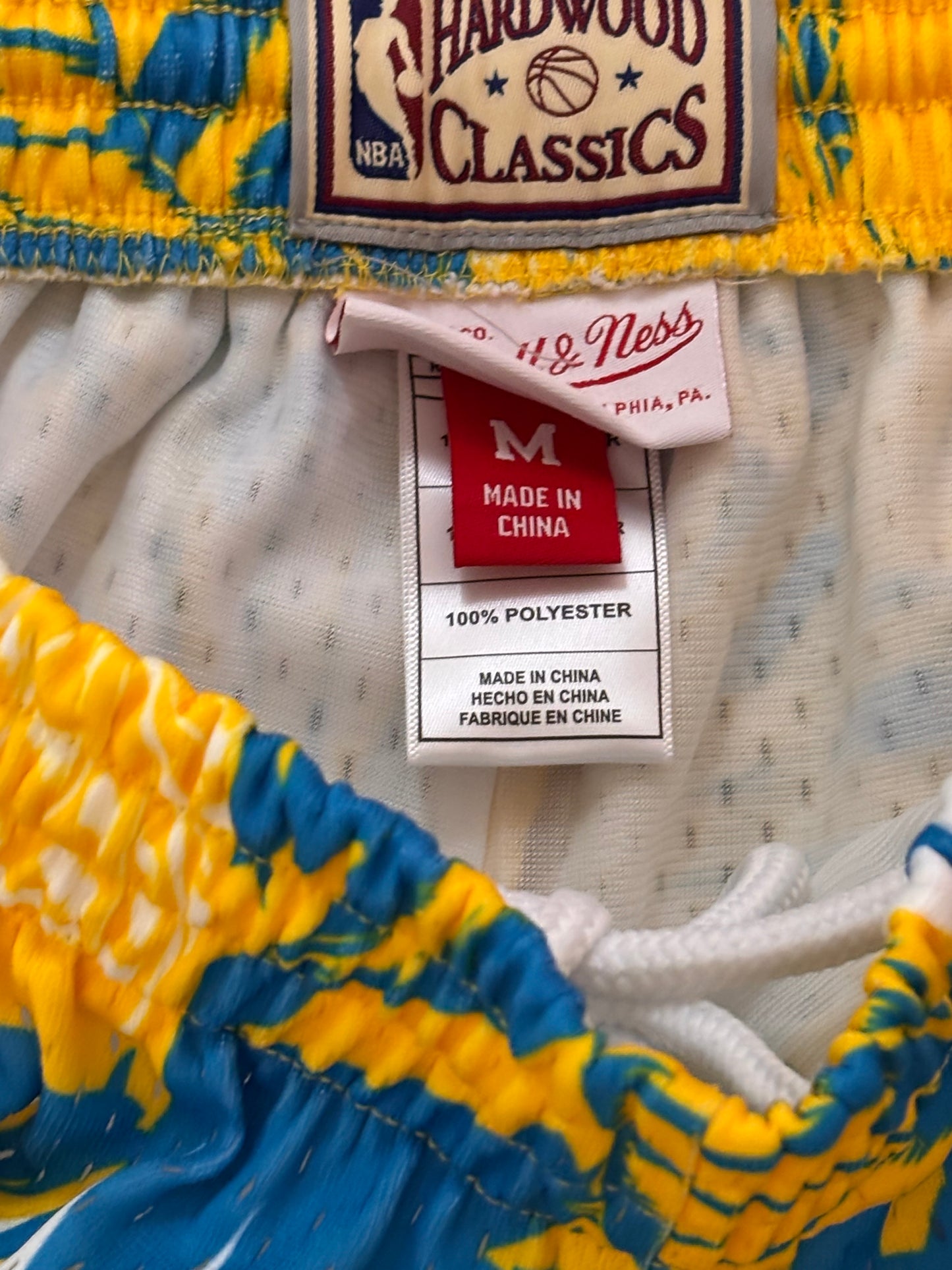 Denver Nuggets Mitchell & Ness Tropical Floral NBA HWC 1991-92 Hardwood Classic Blue Yellow Shorts Women’s M Medium NWOT New