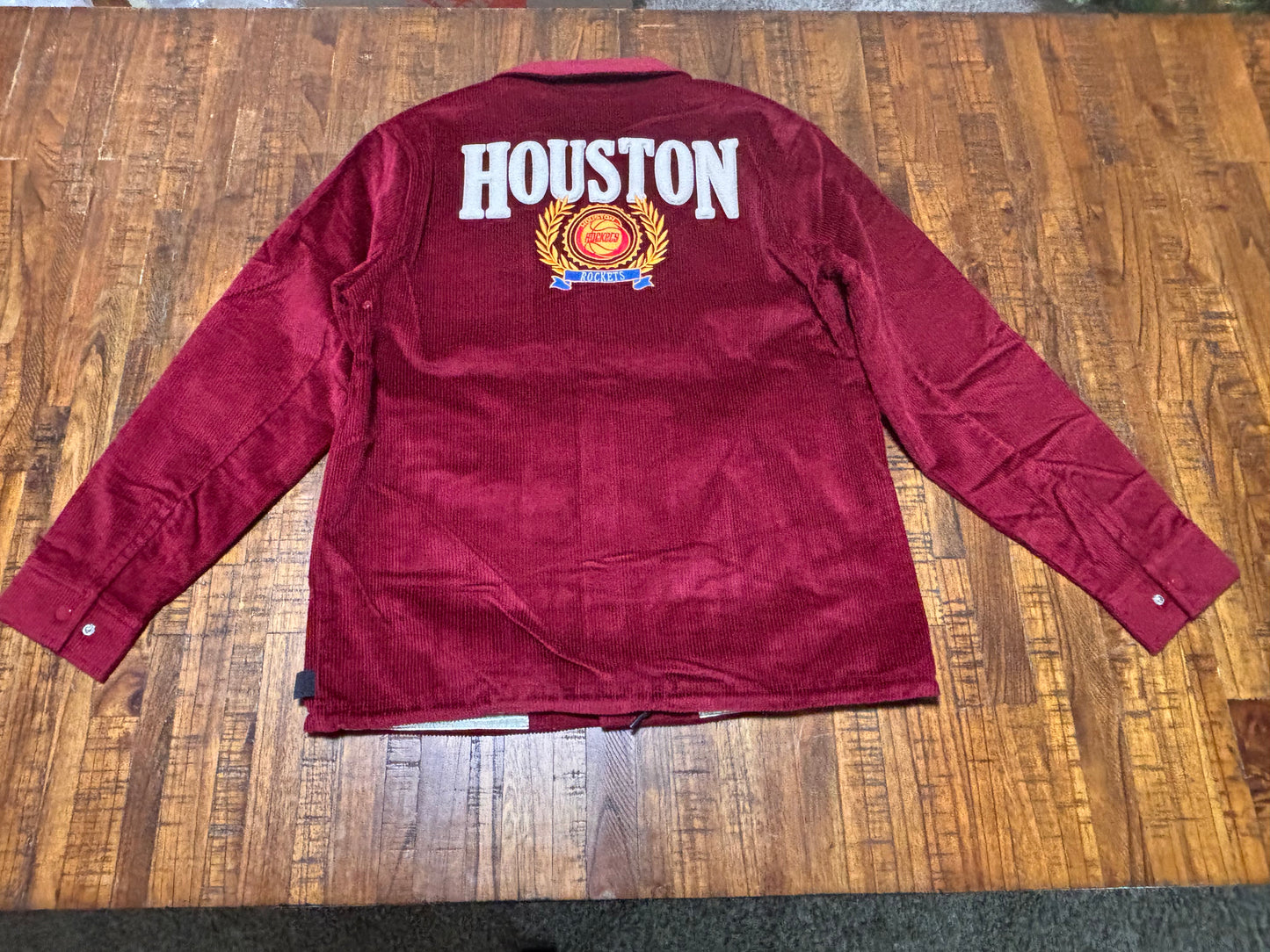 Houston Rockets Mitchell & Ness NBA Retro Hardwood Classic HWC Collegiate Coach’s Long Sleeve Full Button Snap Corduroy Jacket Red Men’s Large L New NWOT