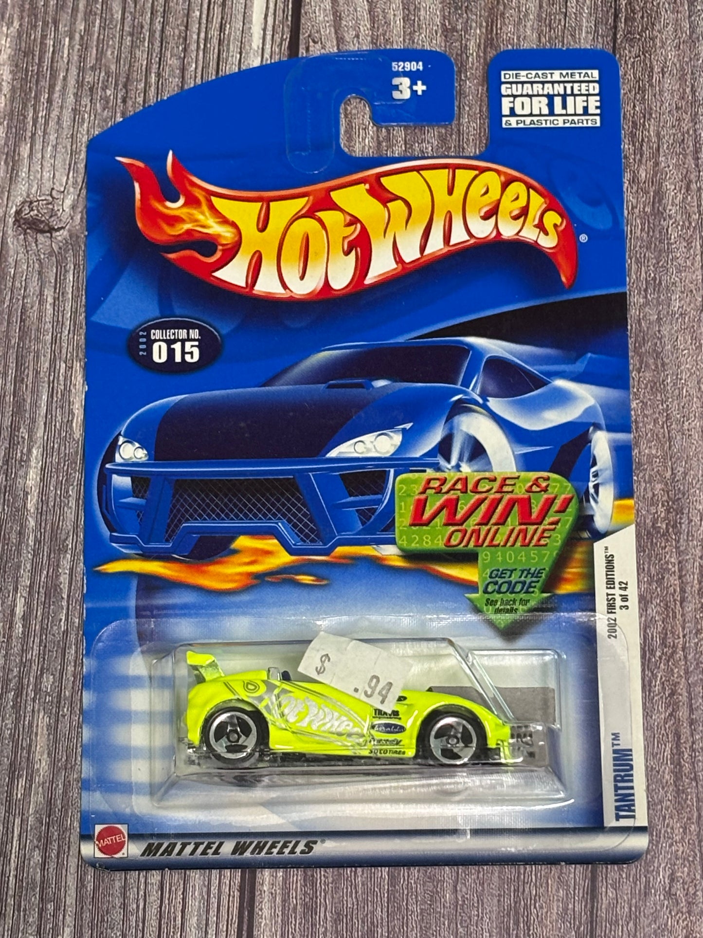 Hot Wheels 2002 First Editions 3/42 Tantrum #015 3 Spoke Wheels Neon Lime New