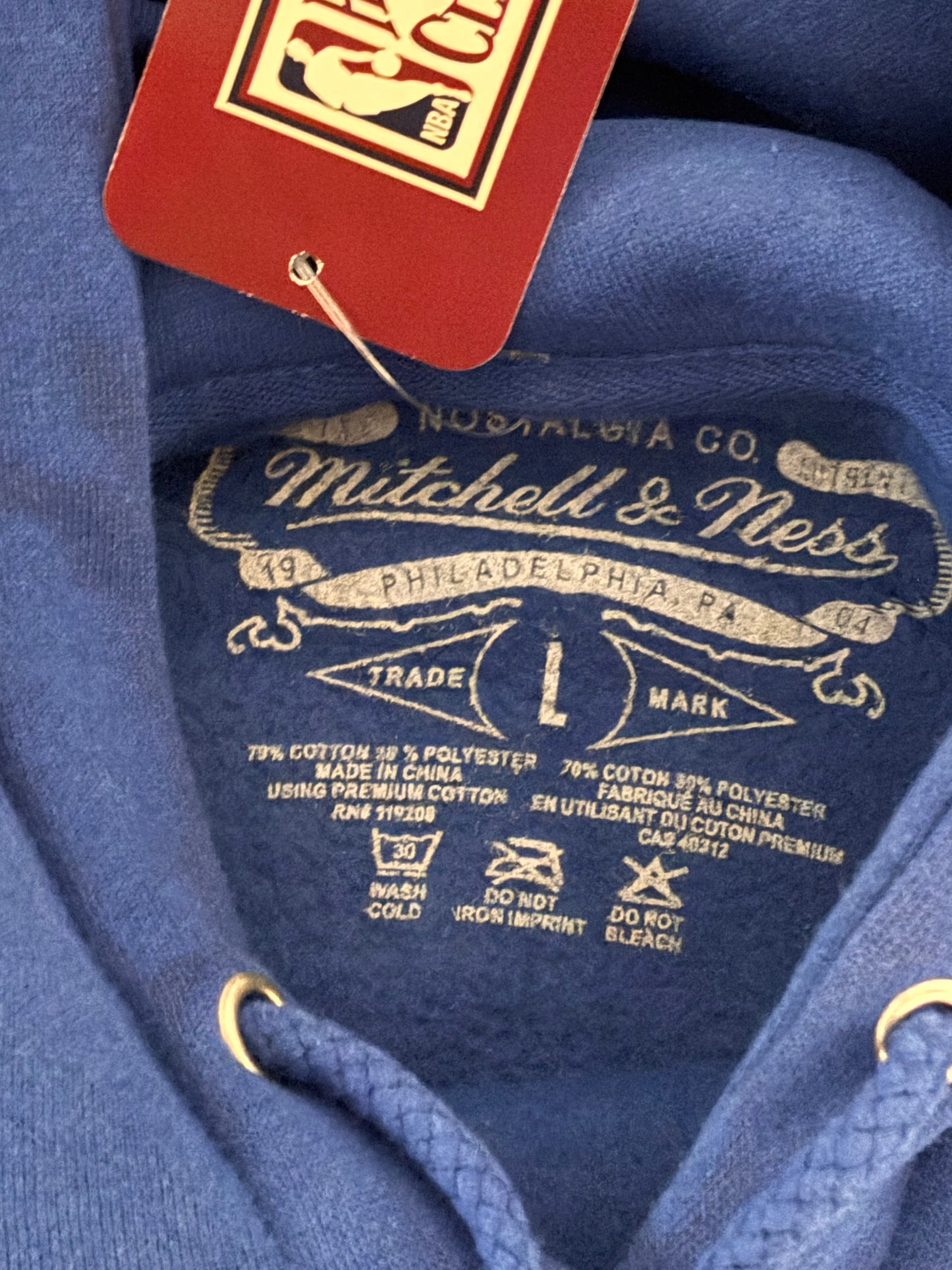 Denver Nuggets Mitchell & Ness Blue Rim Glass Breaking Hardwood Classic Hoodie Mens Large L New NWT
