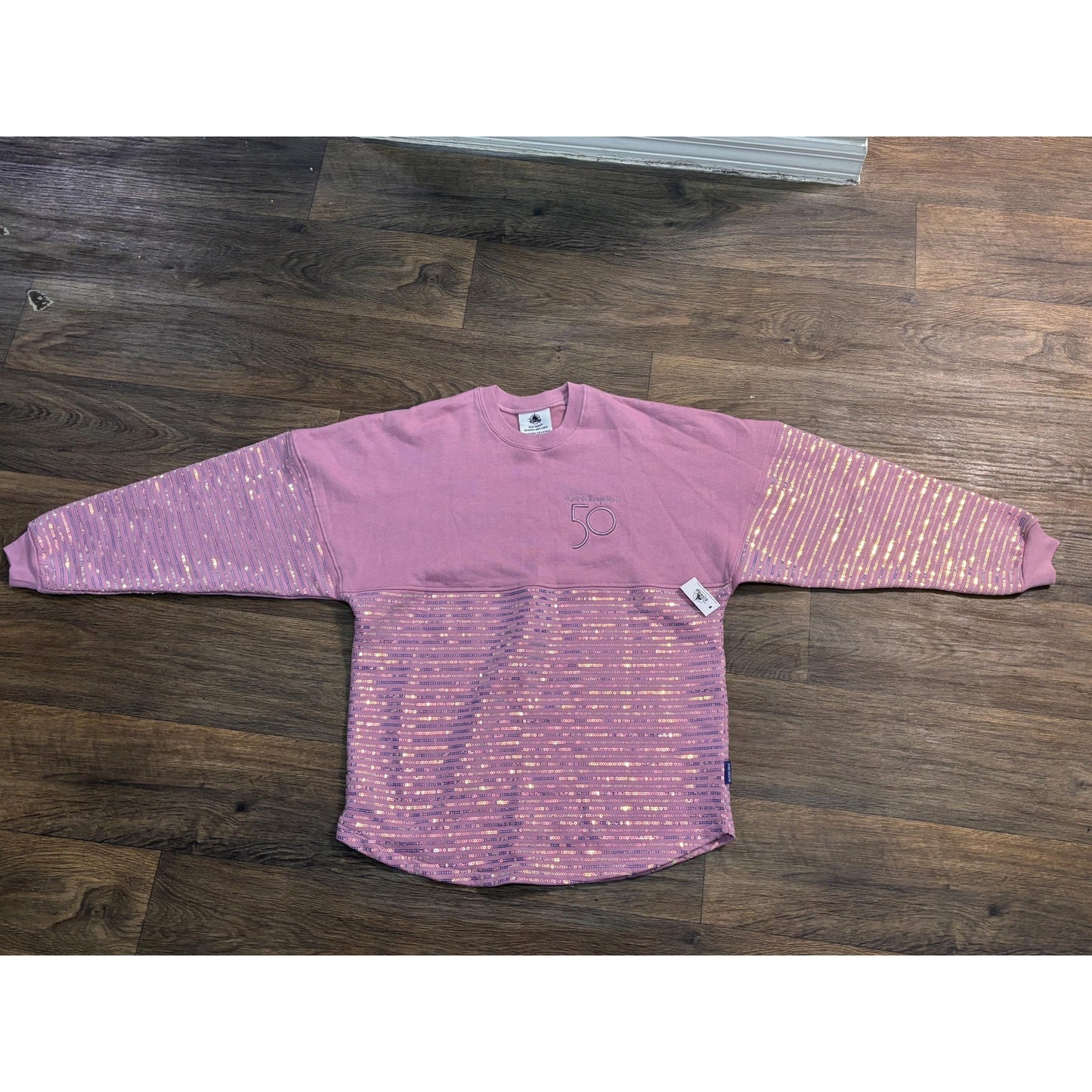 DisneyParks WDW 50th Anniversary Pink Iridescent Sequin Spirit Jersey M Adult