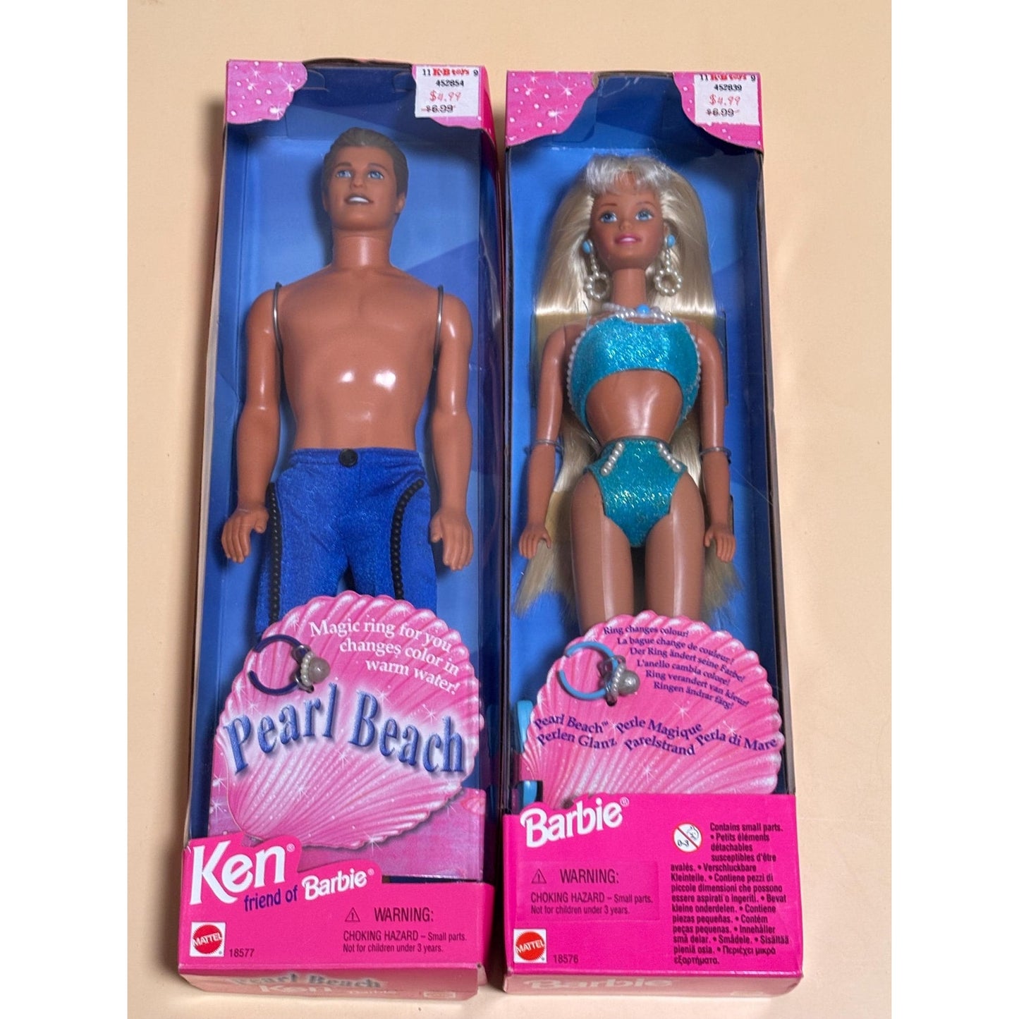 Lot of 2 Mattel Pearl Beach Barbie 18576 & Pearl Beach Ken 18577 1997 New in Box Doll