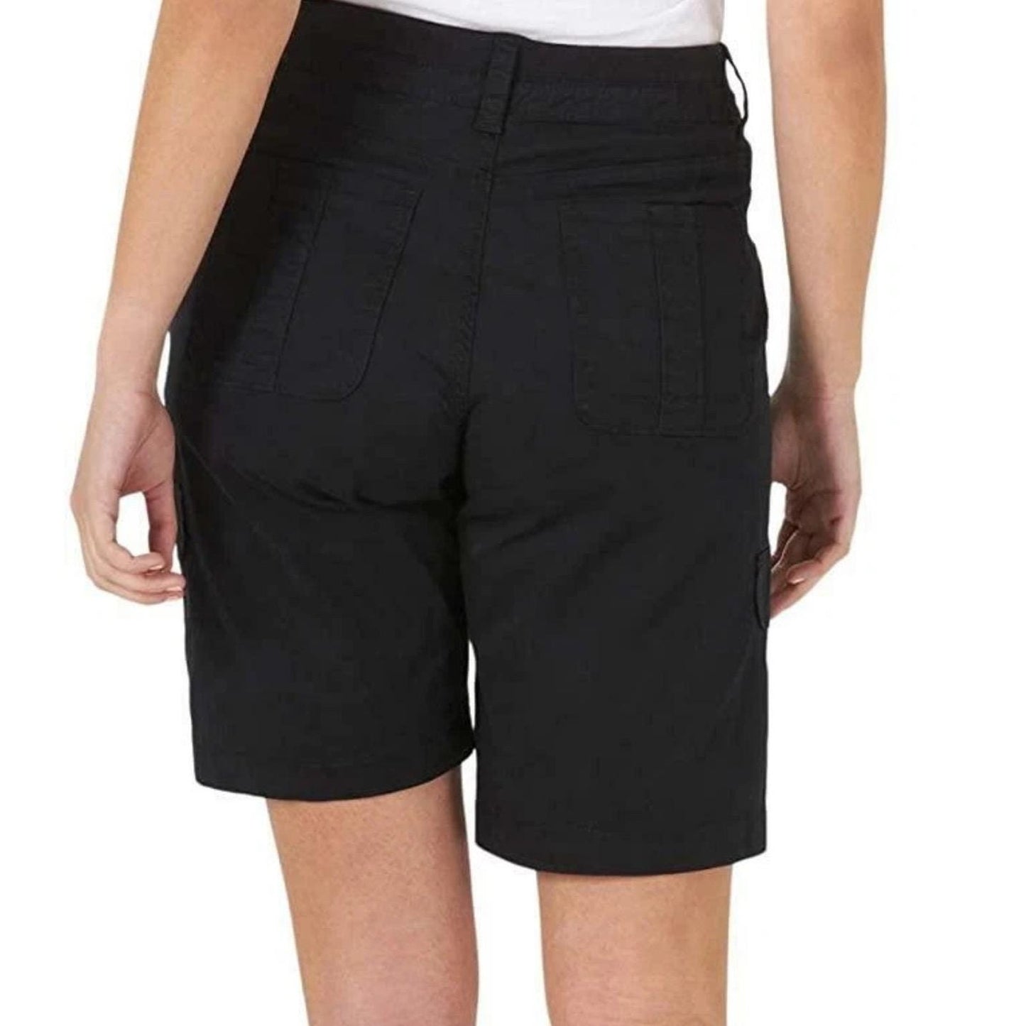 Lee Women Relaxed Fit Avey Knit Waist Cargo Bermuda Short Black 6 NWT