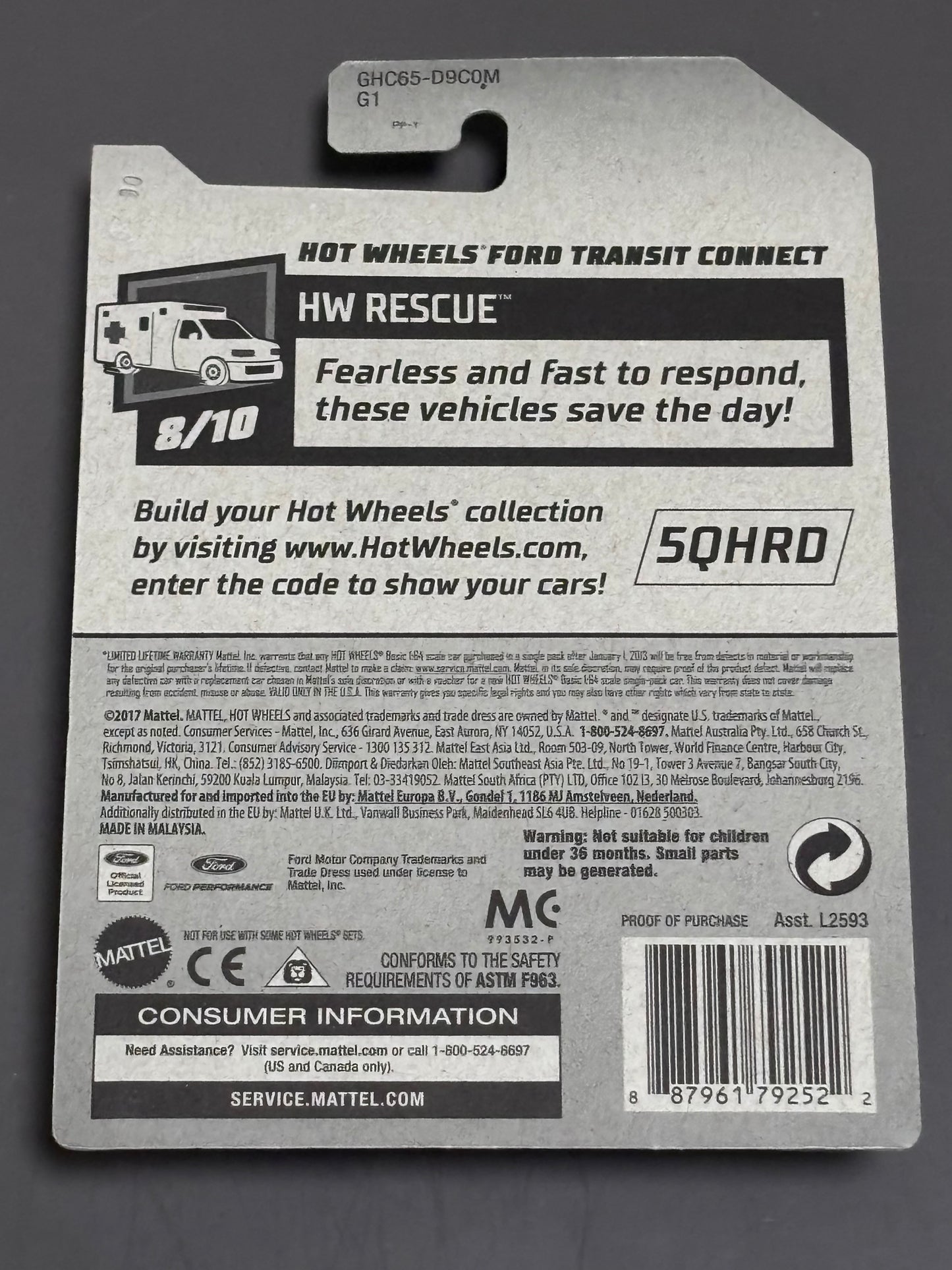 Hot Wheels Ford Transit Connect 218/250 HW Rescue 8/10 Paramedic Ambulance New