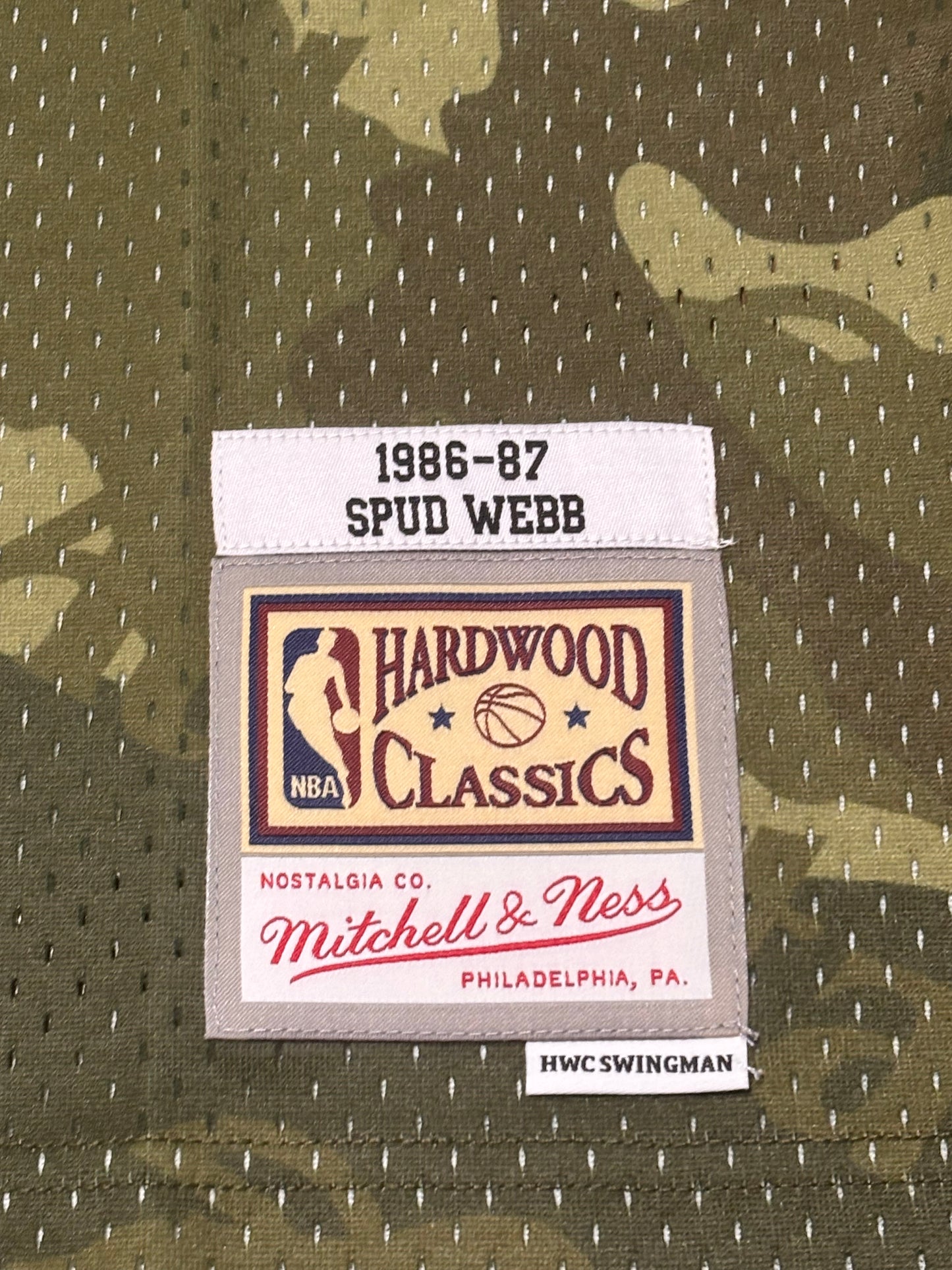 Spud Webb Atlanta Hawks Mitchell & Ness Hardwood Classic HWC NBA Retro Swingman 1986-87 Camo Jersey Ghost Green White Men’s Large L New NWOT