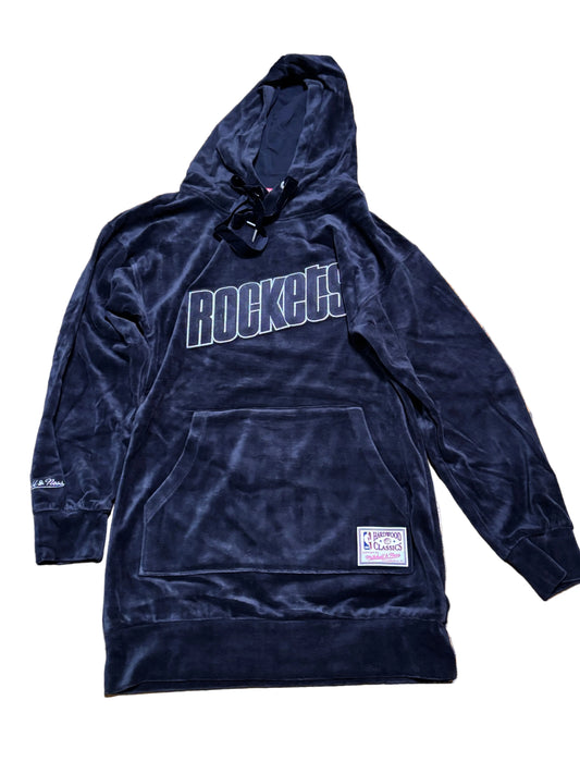 Houston Rockets Mitchell & Ness NBA Retro Hardwood Classic HWC Valvet Velour Team Logo Long Sleeve Hooded Hood Pullover Soft Sweat Shirt  Black Women’s Small S New NWOT