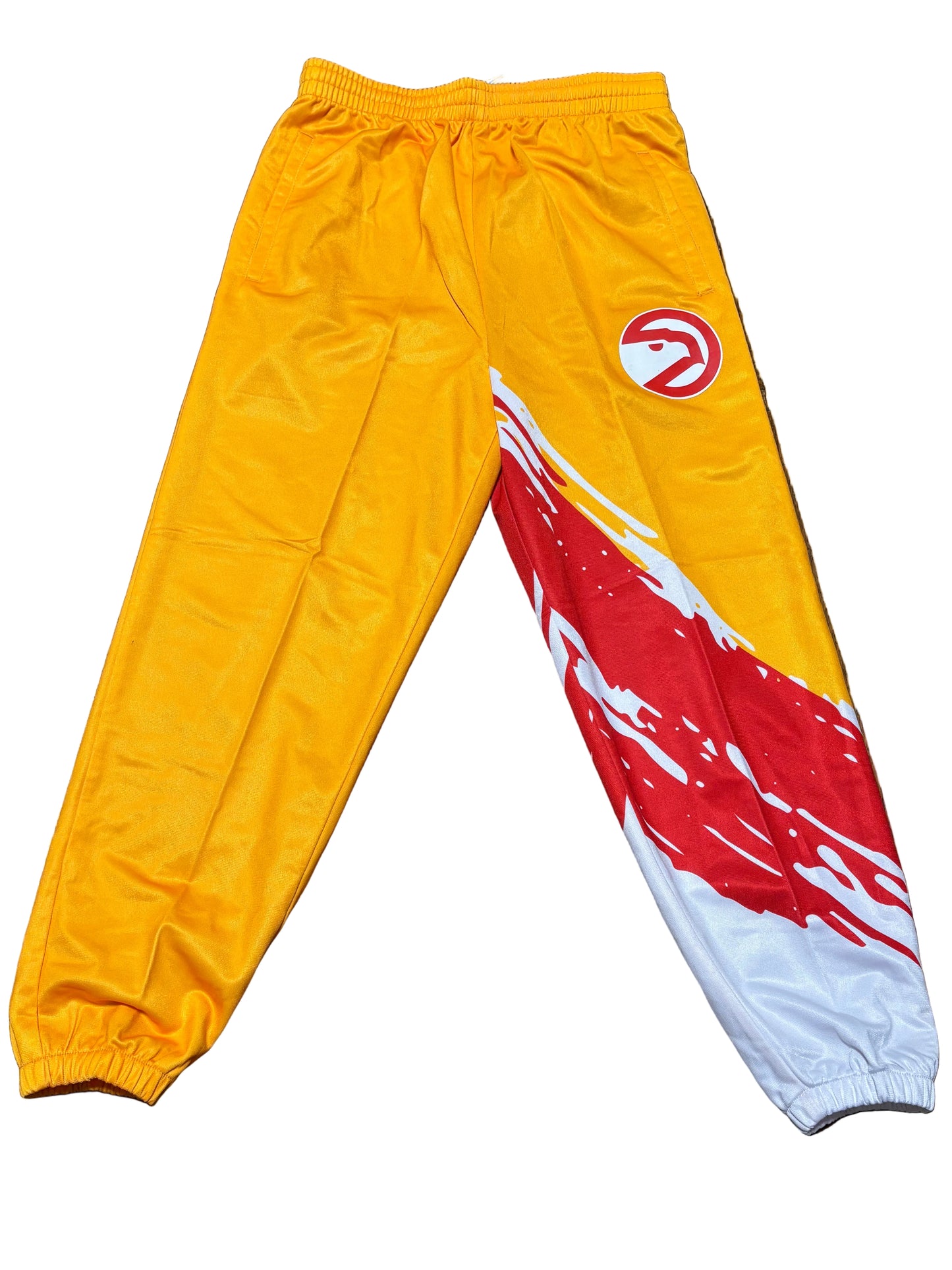 Atlanta Hawks Mitchell & Ness Hardwood Classic HWC NBA Retro Paintbrush Full Zipper Warmup Pants White Red Yellow Youth Kids Medium M 10-12 New NWOT