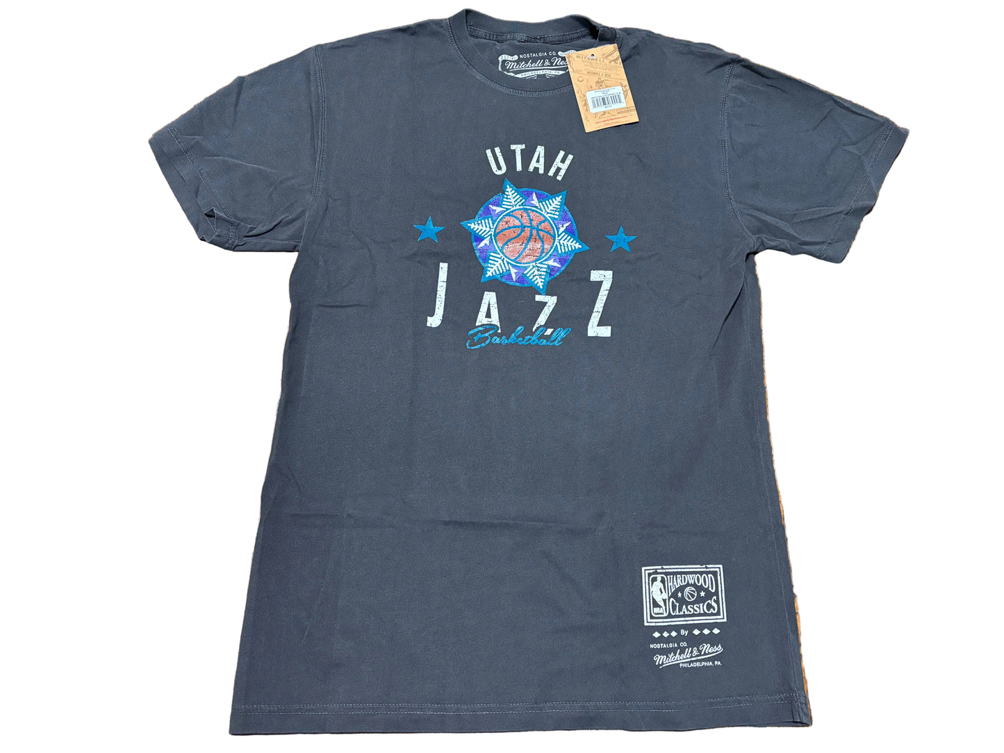 Utah Jazz Mitchell & Ness NBA Retro Hardwood Classic HWC Washed Short Sleeve Shirt Women’s Gray Charcoal Medium M New NWT