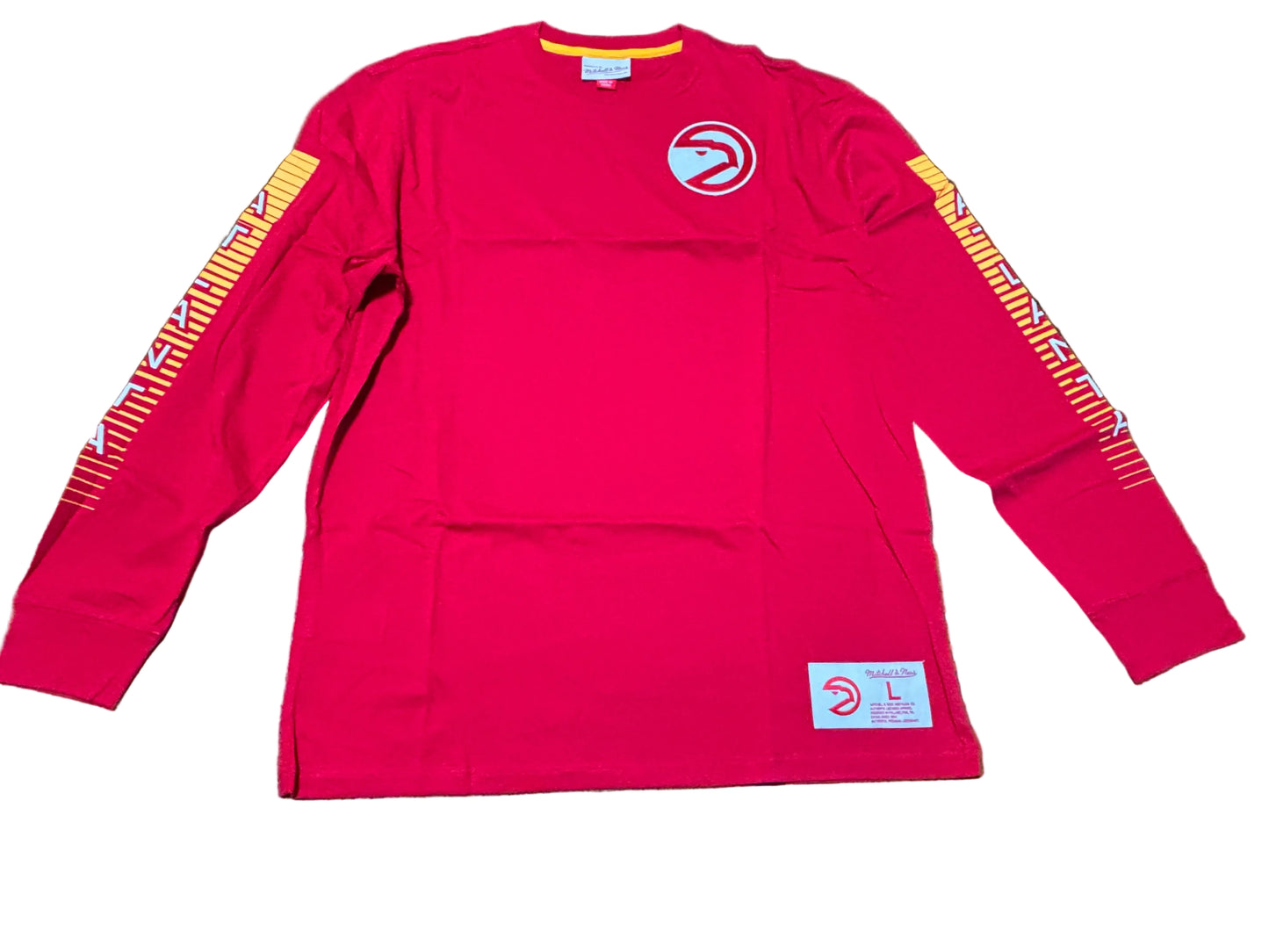 Atlanta Hawks Mitchell & Ness Hardwood Classic HWC NBA Retro All In Long Sleeve Shirt Red Men’s Large L New NWOT