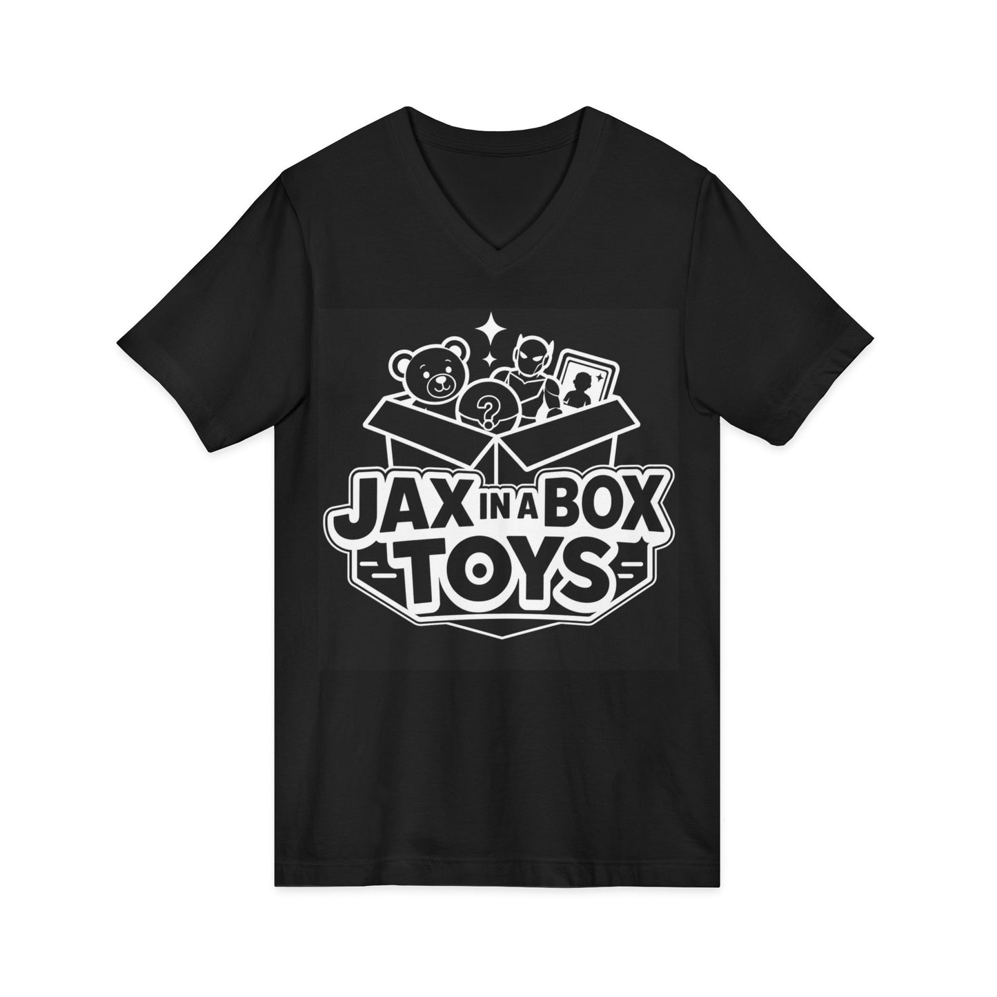 Kids' 'Jax in a Box Toys' V-Neck Tee — Playful Toy Box Graphic Shirt