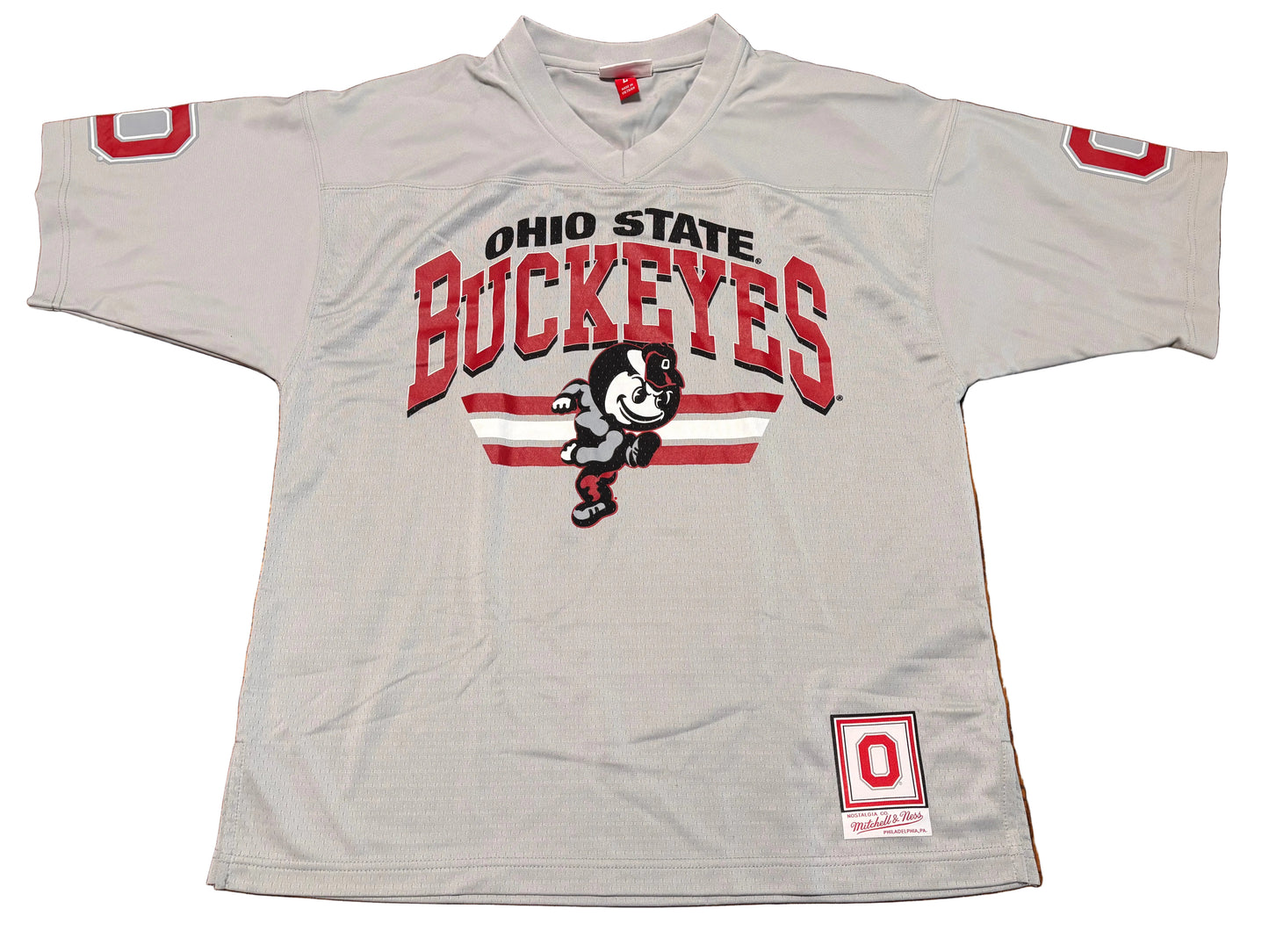 Ohio State Buckeyes Mitchell & Ness College Collegiate Football Fight Song Legacy Mesh Shirt Jersey Gray Men’s Large L NWOT New