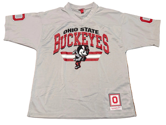 Ohio State Buckeyes Mitchell & Ness College Collegiate Football Fight Song Legacy Mesh Shirt Jersey Gray Men’s Large L NWOT New