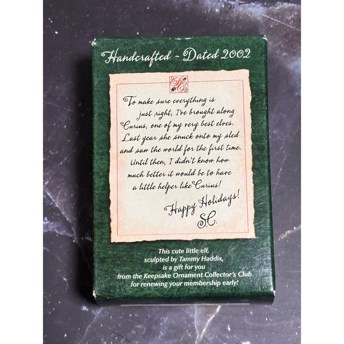 Hallmark Keepsake 2002 Curius the Elf Keepsake Ornament Club Exclusive New