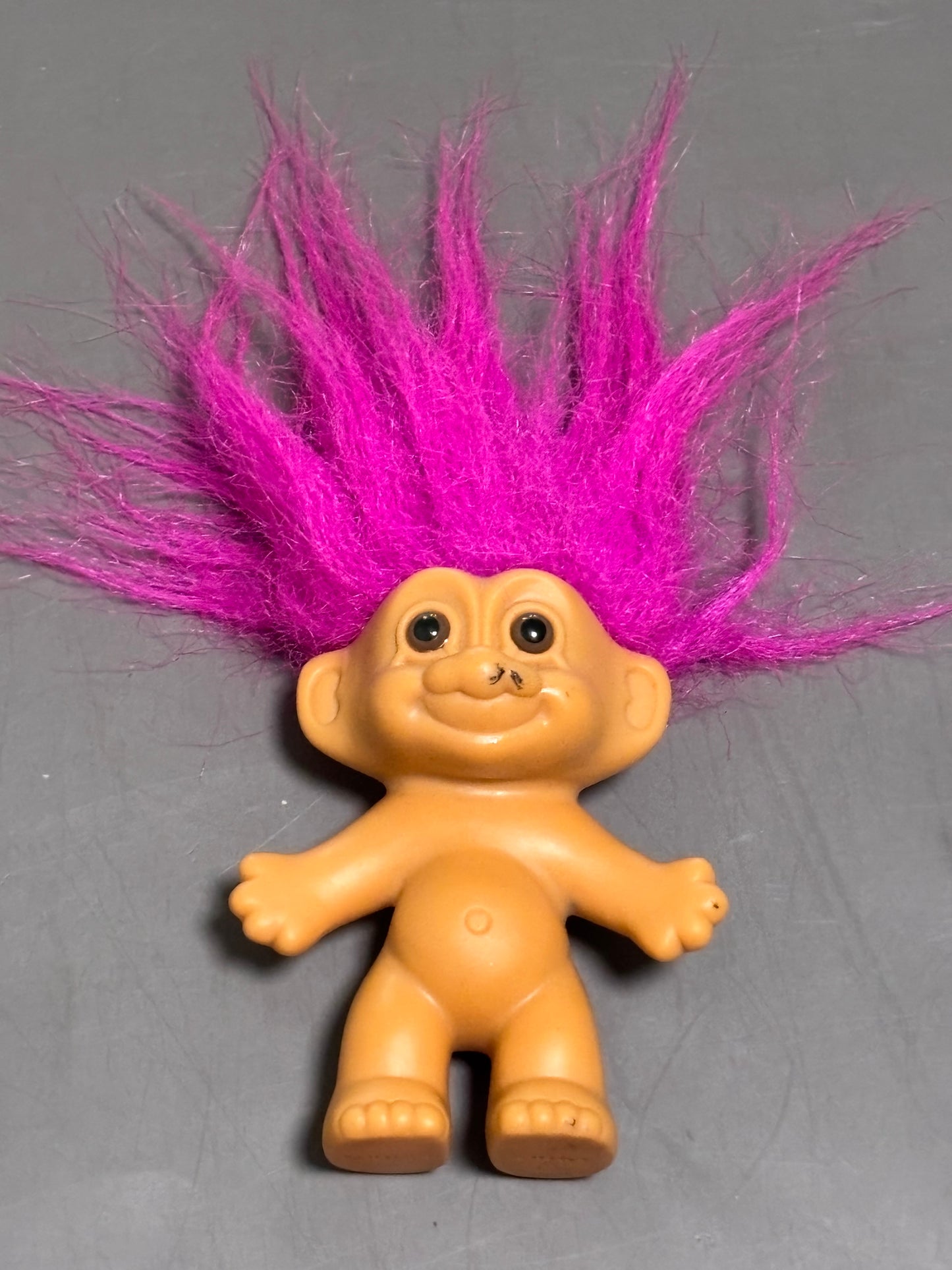 Vtg Russ Berrie Troll Doll Magenta Pink Hair Brown Eyes 3" Naked Nude Toy