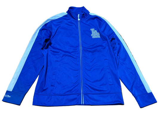 Los Angeles LA Dodgers Mitchell & Ness MLB Baseball Flashback Full-Zip Track Jacket Long Sleeve Shirt Sweater Royal Blue White Mens Large L New NWOT
