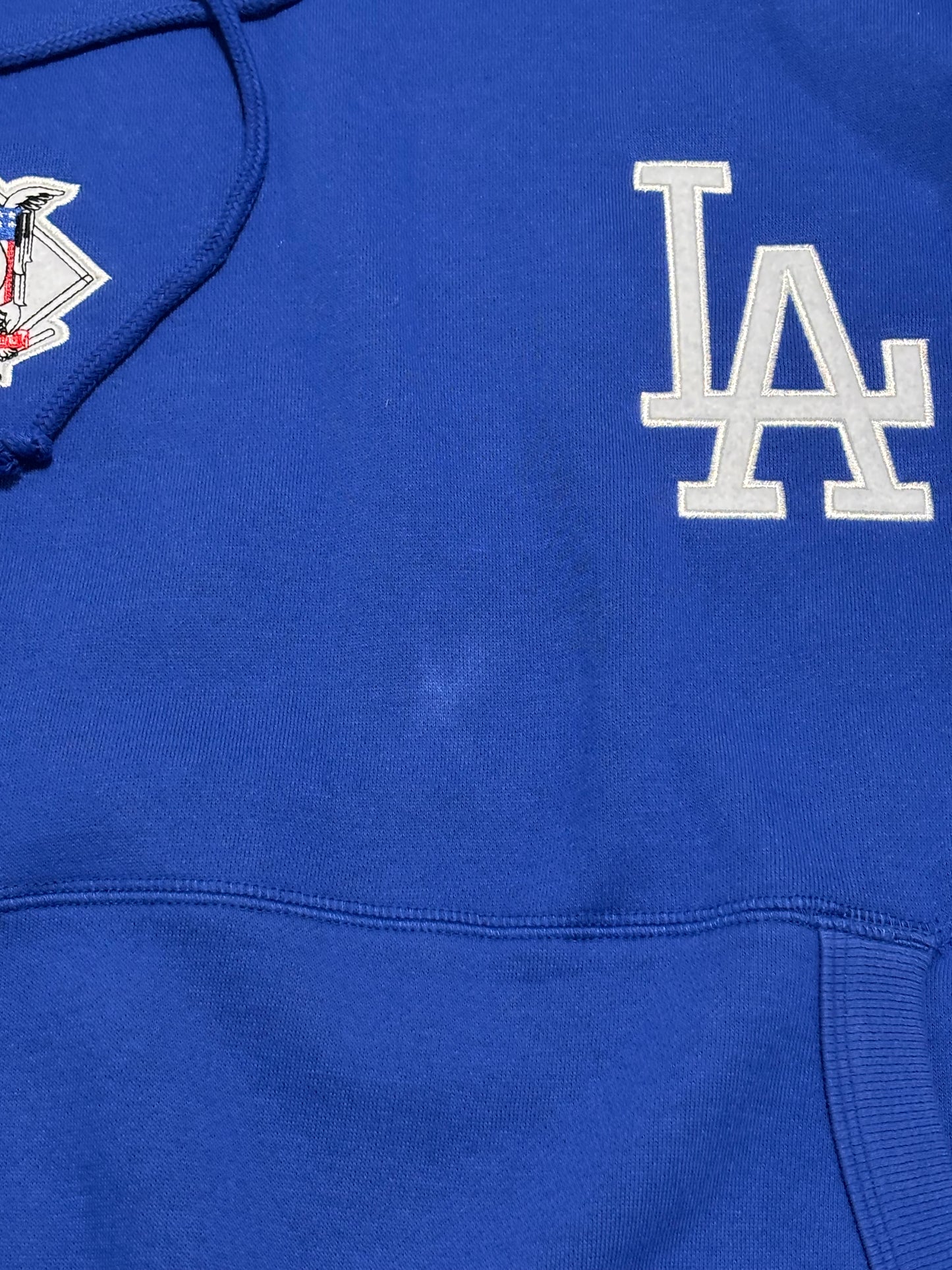 Los Angeles LA Dodgers Mitchell & Ness MLB Baseball Cooperstown City Collection Big Face Team Logo 1988 World Series Patch Long Sleeve Shirt Sweater Hooded Hoodie Royal Blue White Mens Large L New NWOT