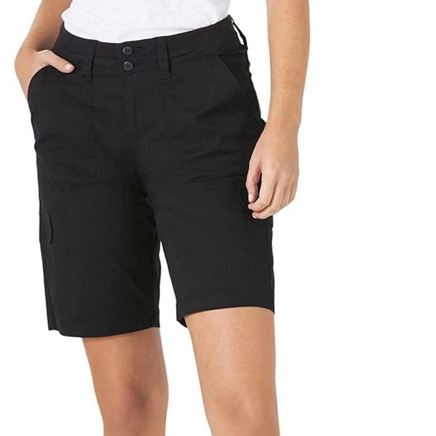 Lee Women Relaxed Fit Avey Knit Waist Cargo Bermuda Short Black 6 NWT