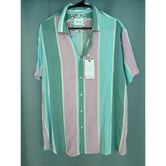 Denim & Flower Ricky Singh Top Womens Viscose Pink Blue Green Button-Up XL NWT