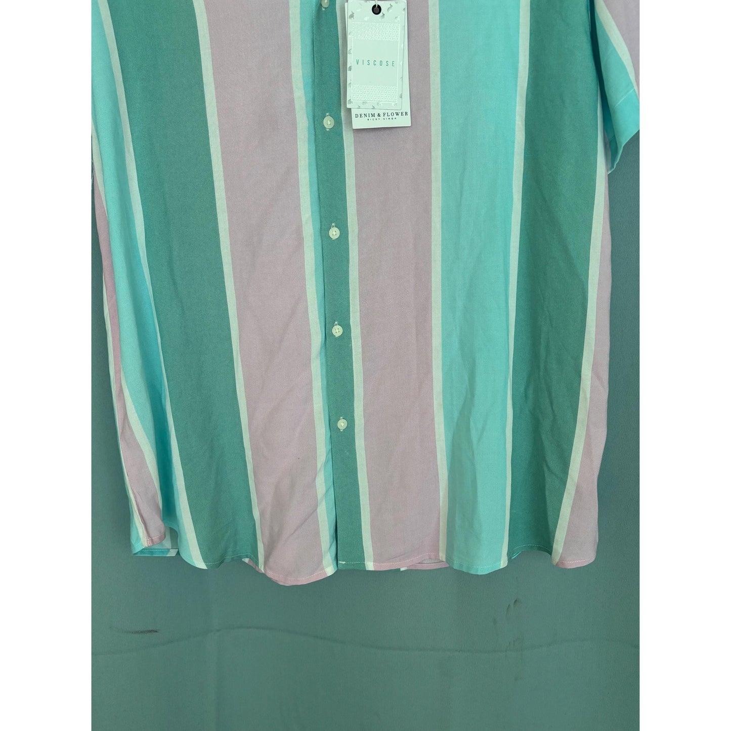Denim & Flower Ricky Singh Top Womens Viscose Pink Blue Green Button-Up XL NWT