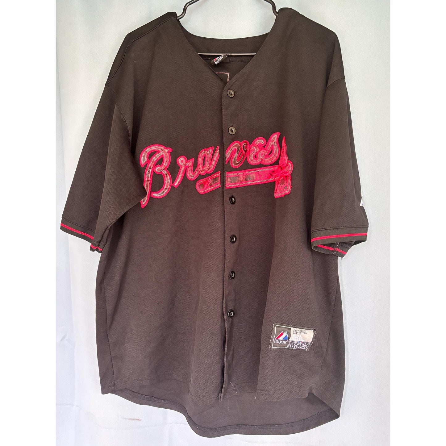 Vintage Atlanta Braves Baseball Jersey Majestic USA Made Mens Dark Red Black