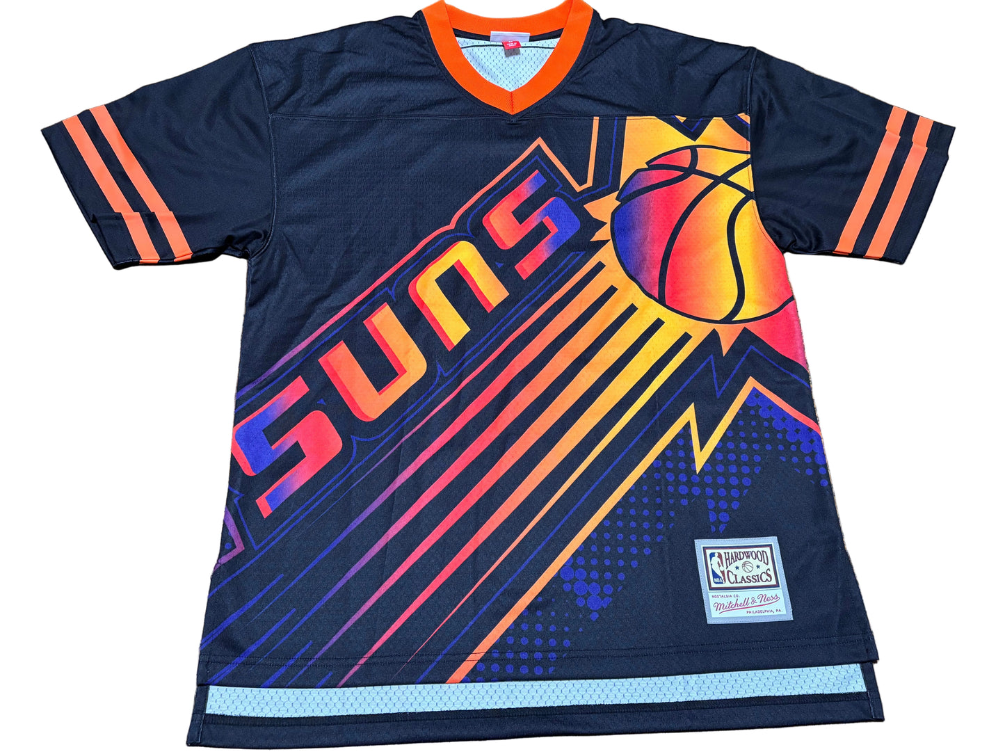 Phoenix Suns Mitchell & Ness NBA Retro Hardwood Classic HWC Big Face 7.0 Fashion Warmup Jersey Black Shirt Mens L Large New NWT