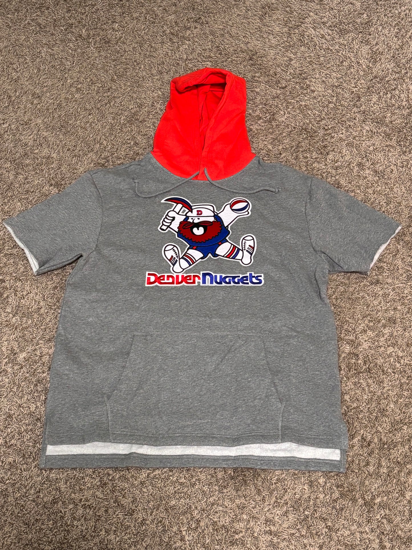Denver Nuggets Mitchell & Ness NBA Heather Gray Postgame Fleece Short Sleeve Pullover Hoodie & Shorts Men’s Large L New NWOT