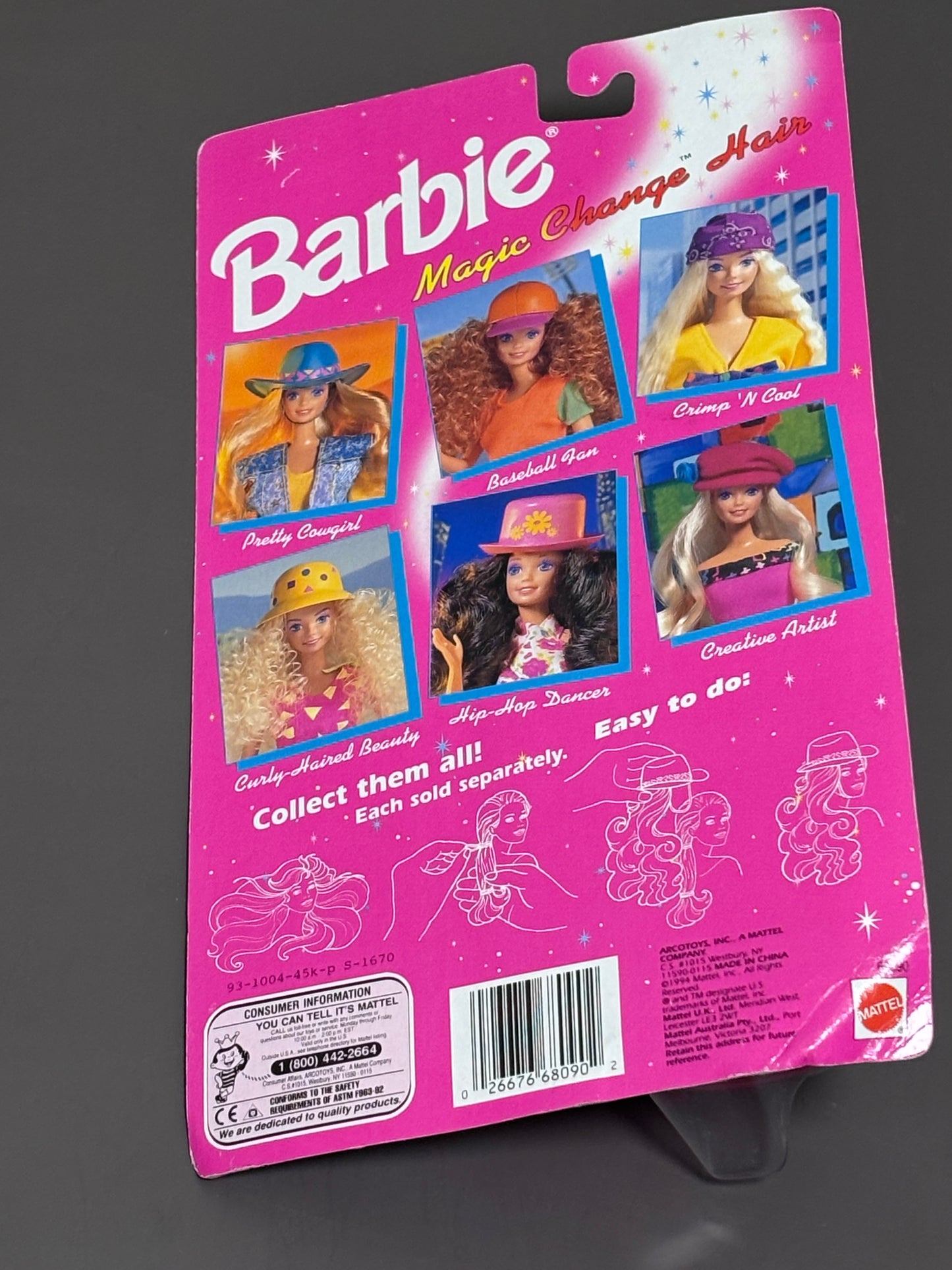 Vintage 1994 Mattel Barbie Magic Change Hair Curly-Haired Beauty Brown Hair New