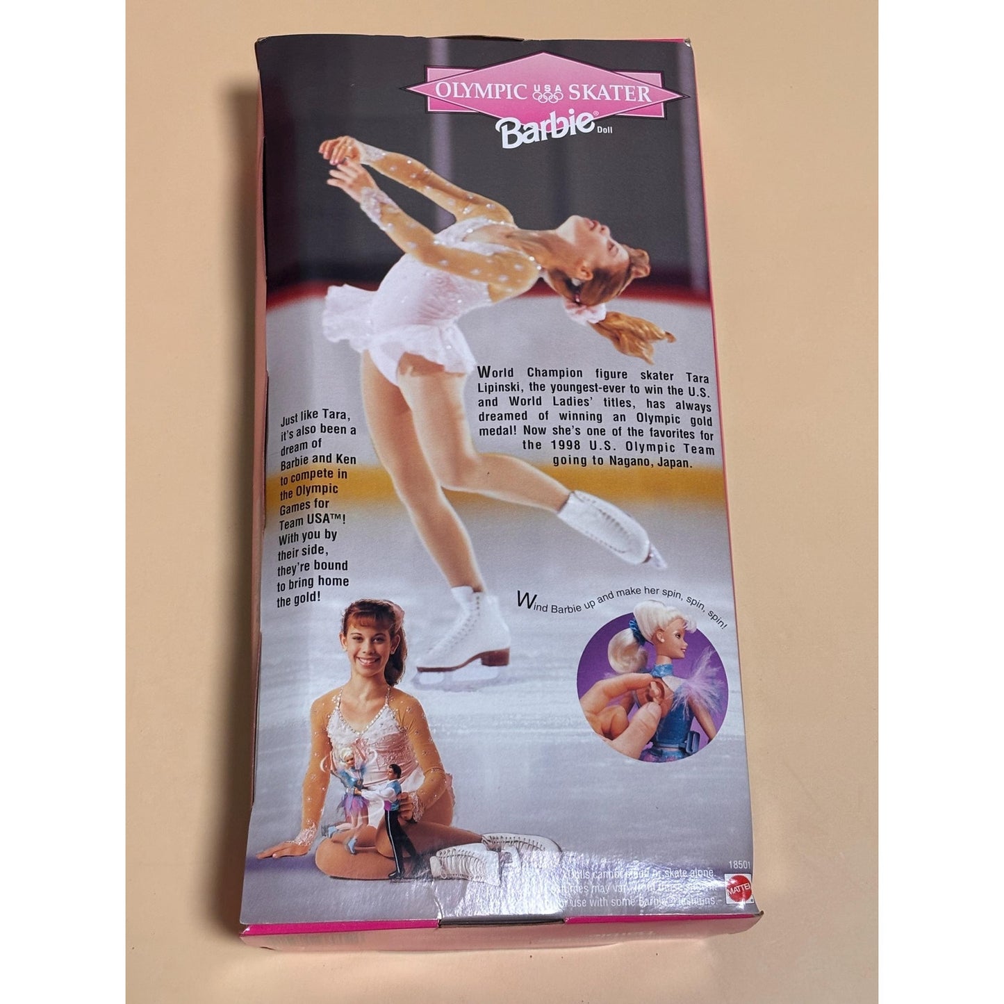 1997 Olympic Skater Barbie Doll 18501 USA Olympics Skate & Spin Tara Lipinski