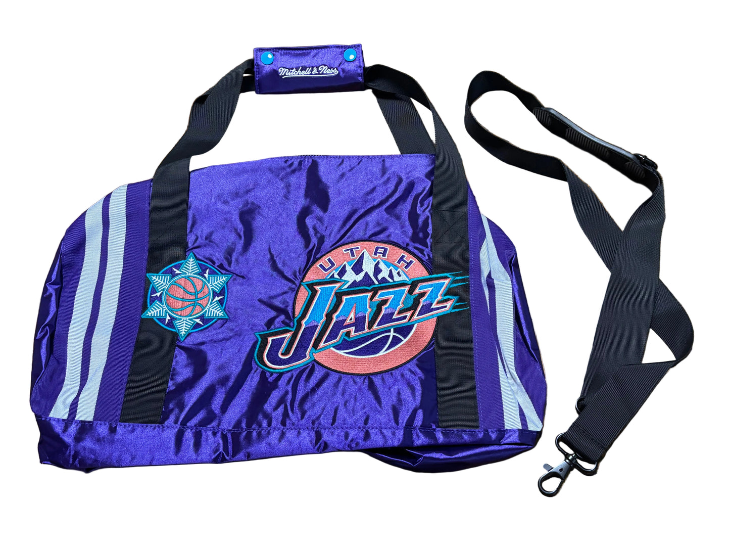 Utah Jazz Mitchell & Ness NBA Retro Hardwood Classic HWC Big Face Team Logo Duffle Bag Pack Purple New NWT