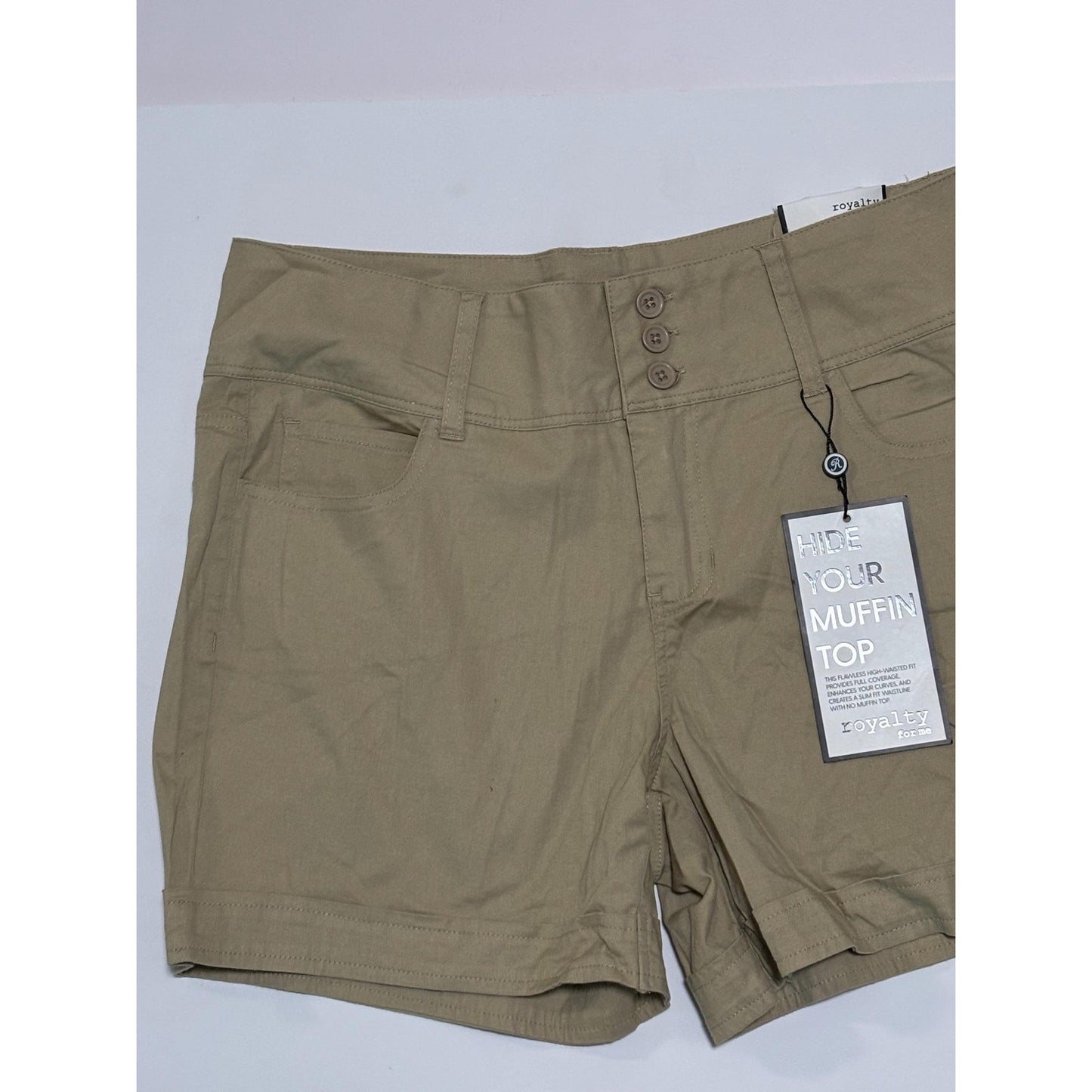 Royalty For Me Women's Hi Rise Shorts Stretch Khaki Brown Beige Size 6 NWT