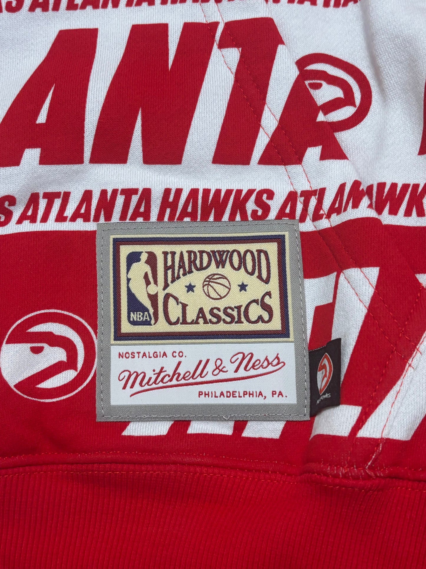 Atlanta Hawks Mitchell & Ness Hardwood Classic HWC NBA Retro Team Wrap Pullover Hoodie Hooded Sweat Shirt Red White Men’s Large L New NWT