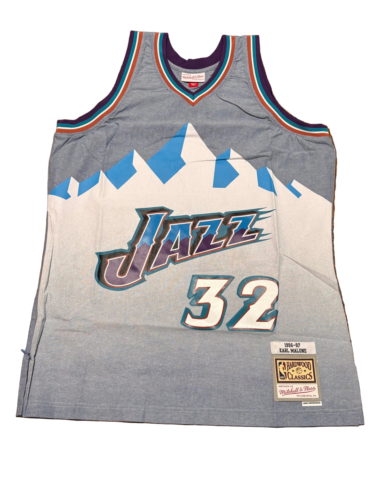 Karl Malone Utah Jazz Mitchell & Ness NBA Retro Hardwood Classic HWC Swingman 1996-97 Denim Proto Jersey Blue Mens Large L New NWOT