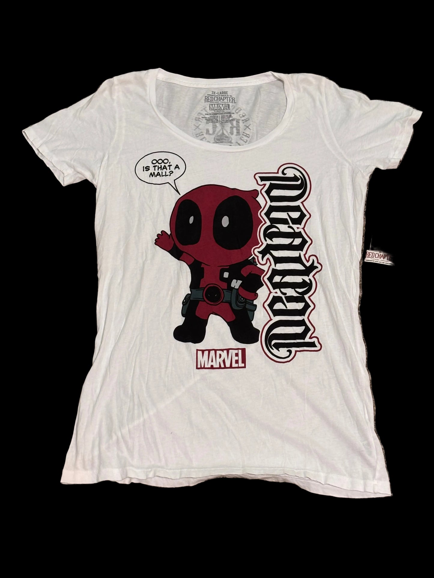Deadpool Marvel Red Chapter White Womens Meme Shirt T-Shirt 3XL Xtra Large New NWT