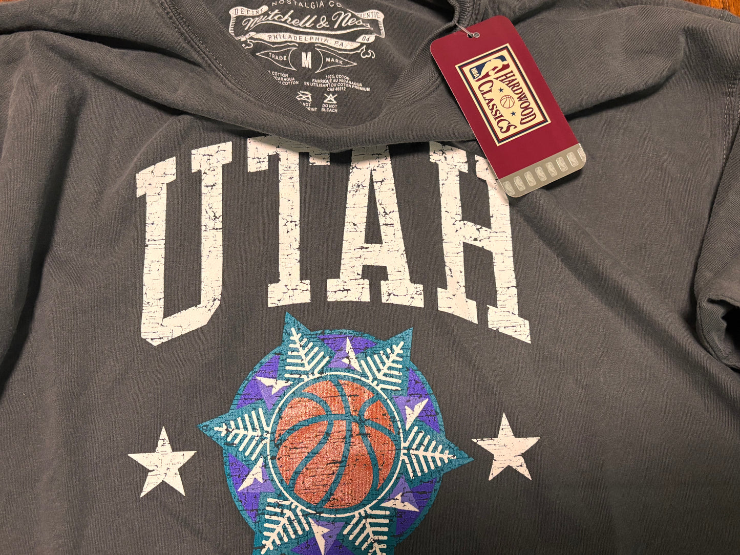 Utah Jazz Mitchell & Ness NBA Retro Hardwood Classic HWC Washed Long Sleeve Shirt Women’s Gray Charcoal Medium M New NWT
