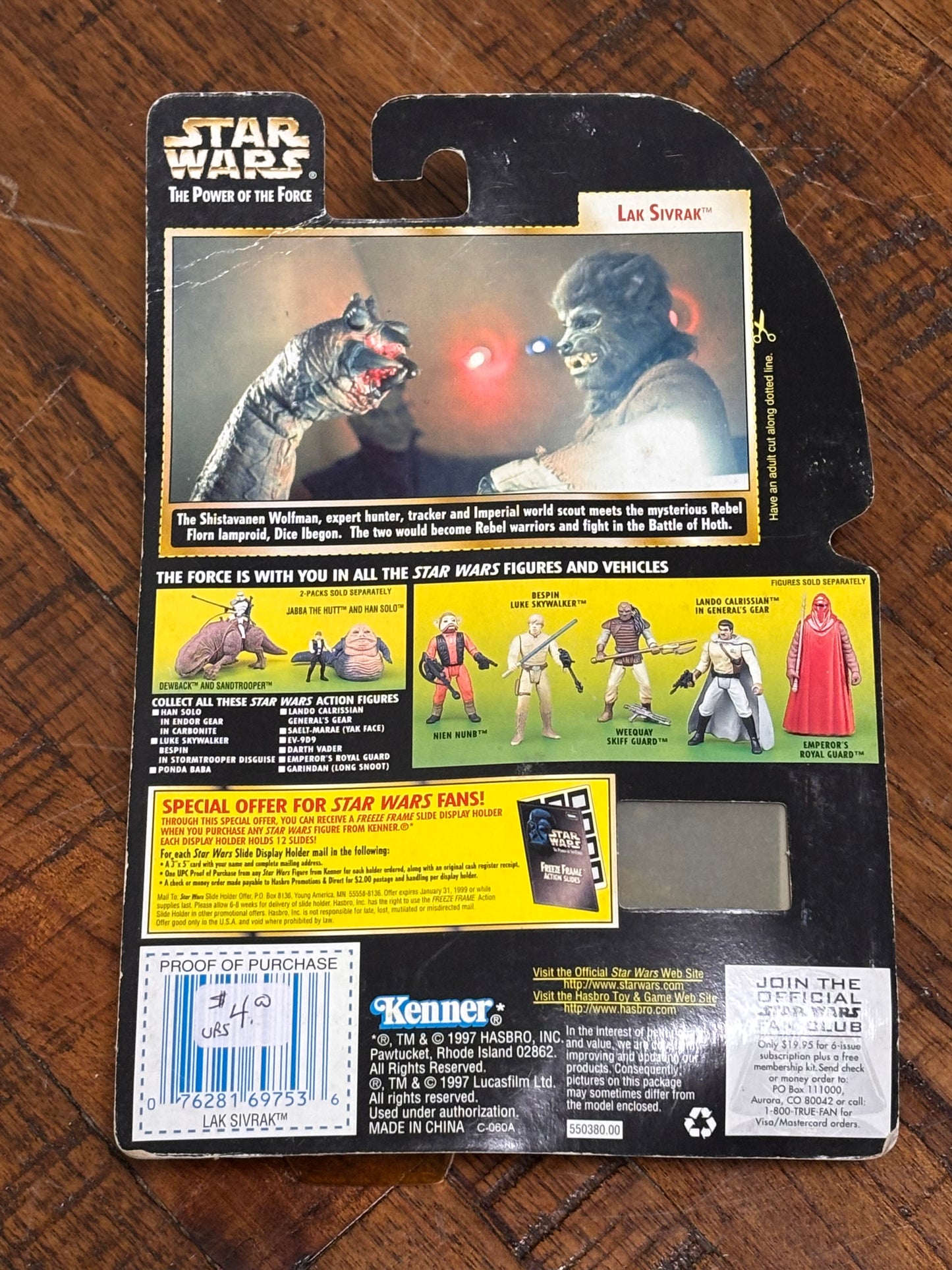 Disney Hasbro Star Wars Lucas Films Power of the Force Freeze Frame Action Slide Lak Sivrak 1997 Action Figure New