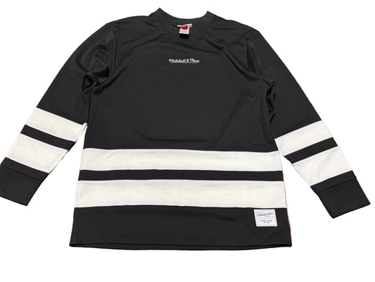 Mitchell & Ness Branded Sports Long Sleeve Arch Hockey Jersey Tee T Shirt Black White Striped Men’s Large L New NWOT