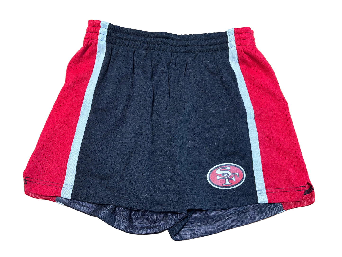 San Francisco 49ers Mitchell & Ness Throwback NFL Logo Red Black Mesh Shorts Women’s Medium M New NWOT