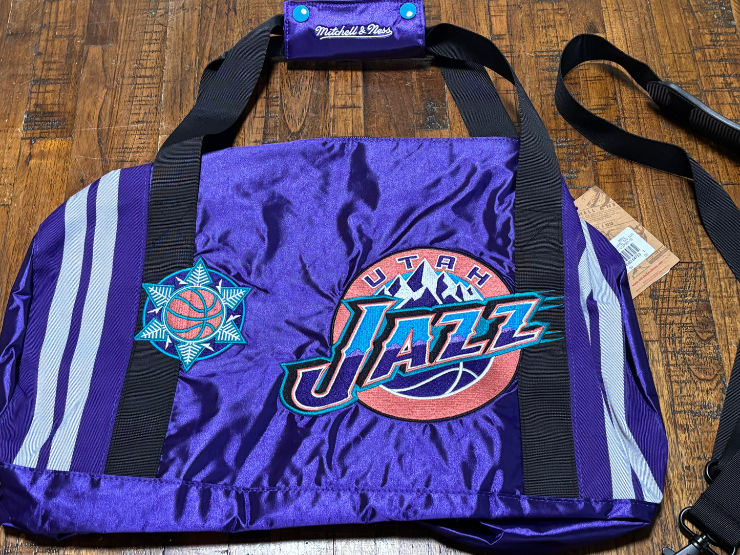 Utah Jazz Mitchell & Ness NBA Retro Hardwood Classic HWC Big Face Team Logo Duffle Bag Pack Purple New NWT