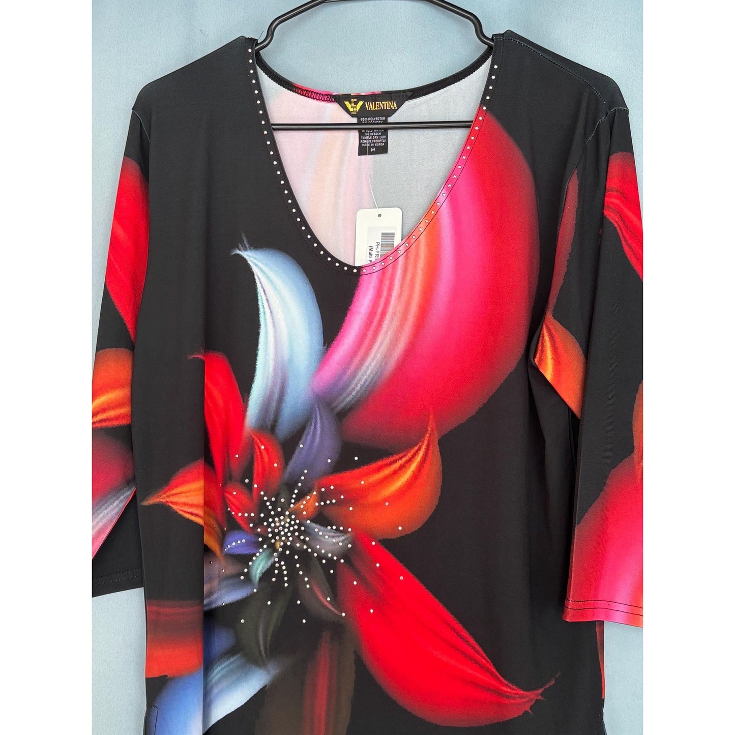 Valentina PH-22876 Multi Floral Star Top Blouse Shirt Medium New