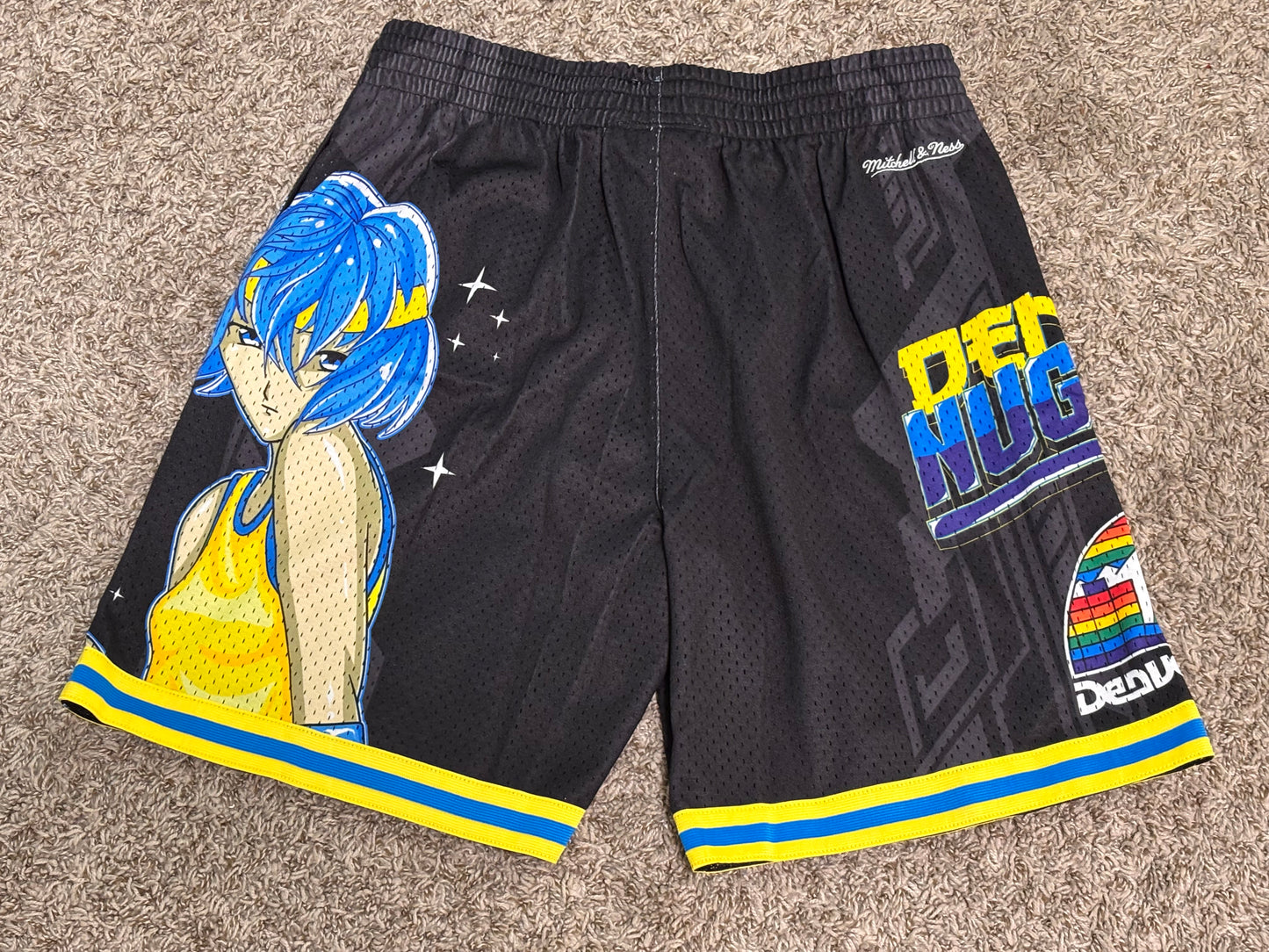 Denver Nuggets Mitchell & Ness NBA HWC Hardwood Classic Black Short Anime Character Art Mens Large L NWOT New