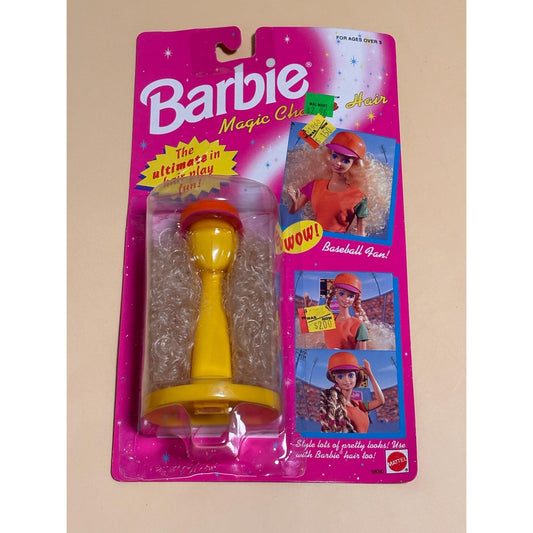 Vintage Mattel Barbie Magic Change Hair Baseball Fan 68090 Curly Blonde Wig 1993